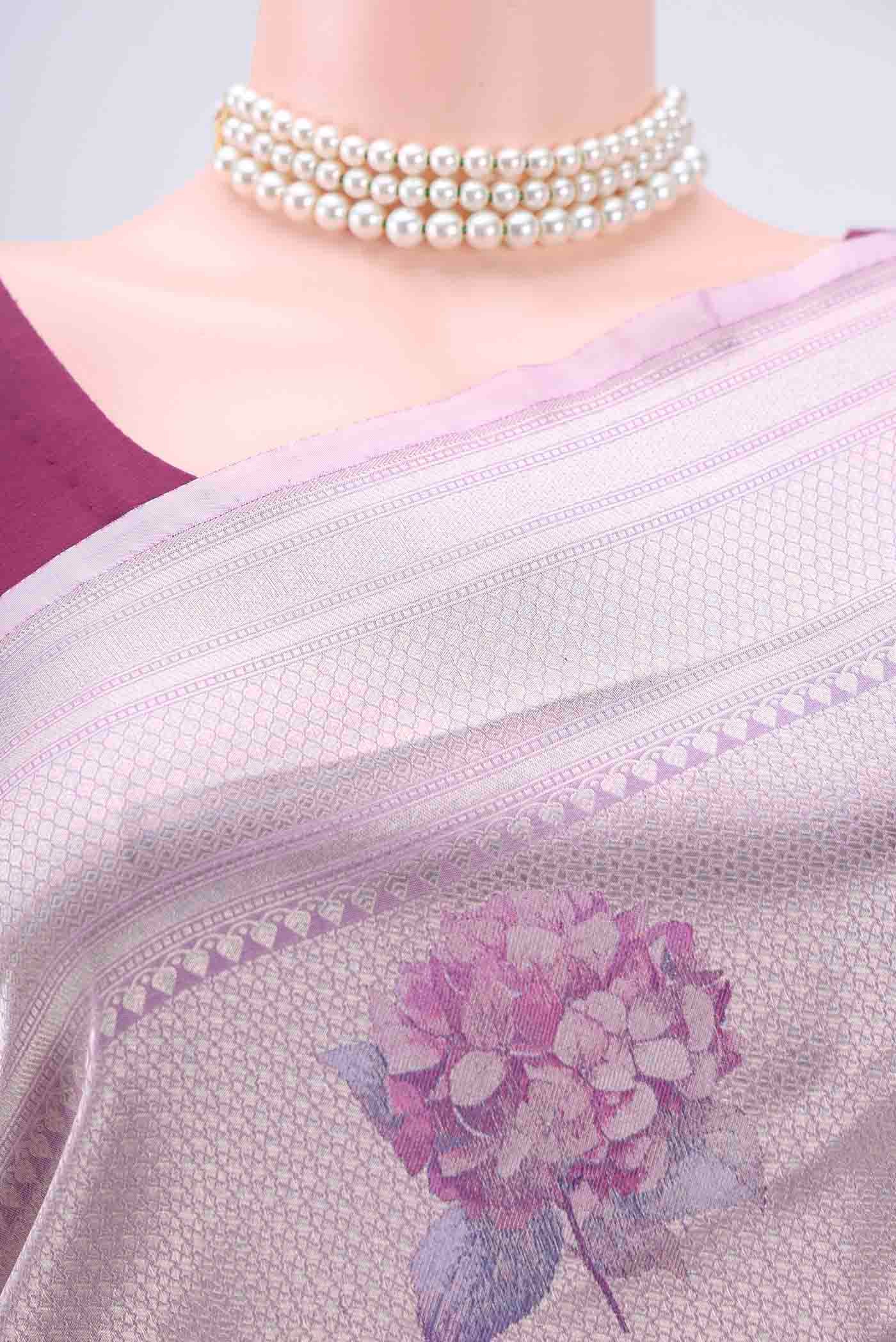 Lilac Dual Tone Banarasi Silk Saree - Image 2