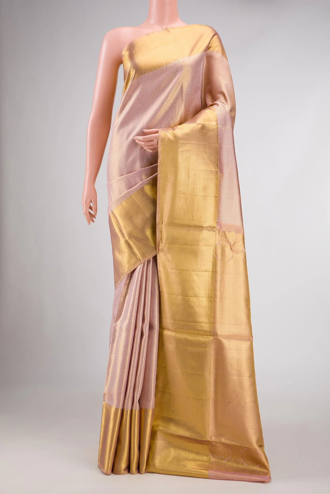 Rose Gold Dual Tone Kanjivaram Tissue Silk Saree
