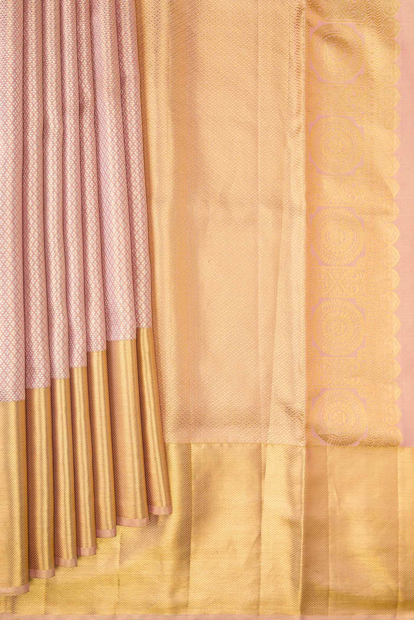 Rose Gold Dual Tone Kanjivaram Tissue Silk Saree - Image 4
