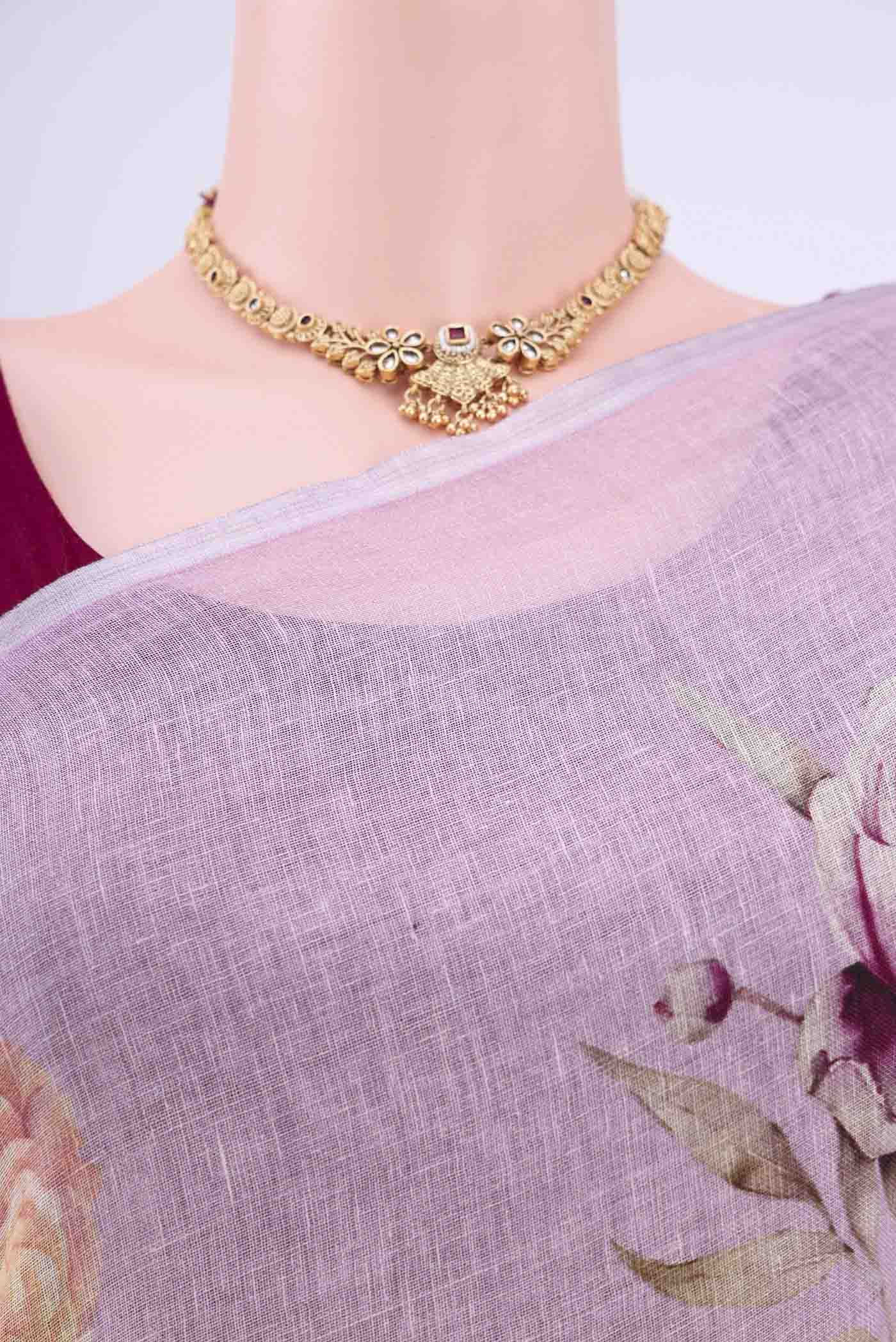 Lilac Linen Saree - Image 2