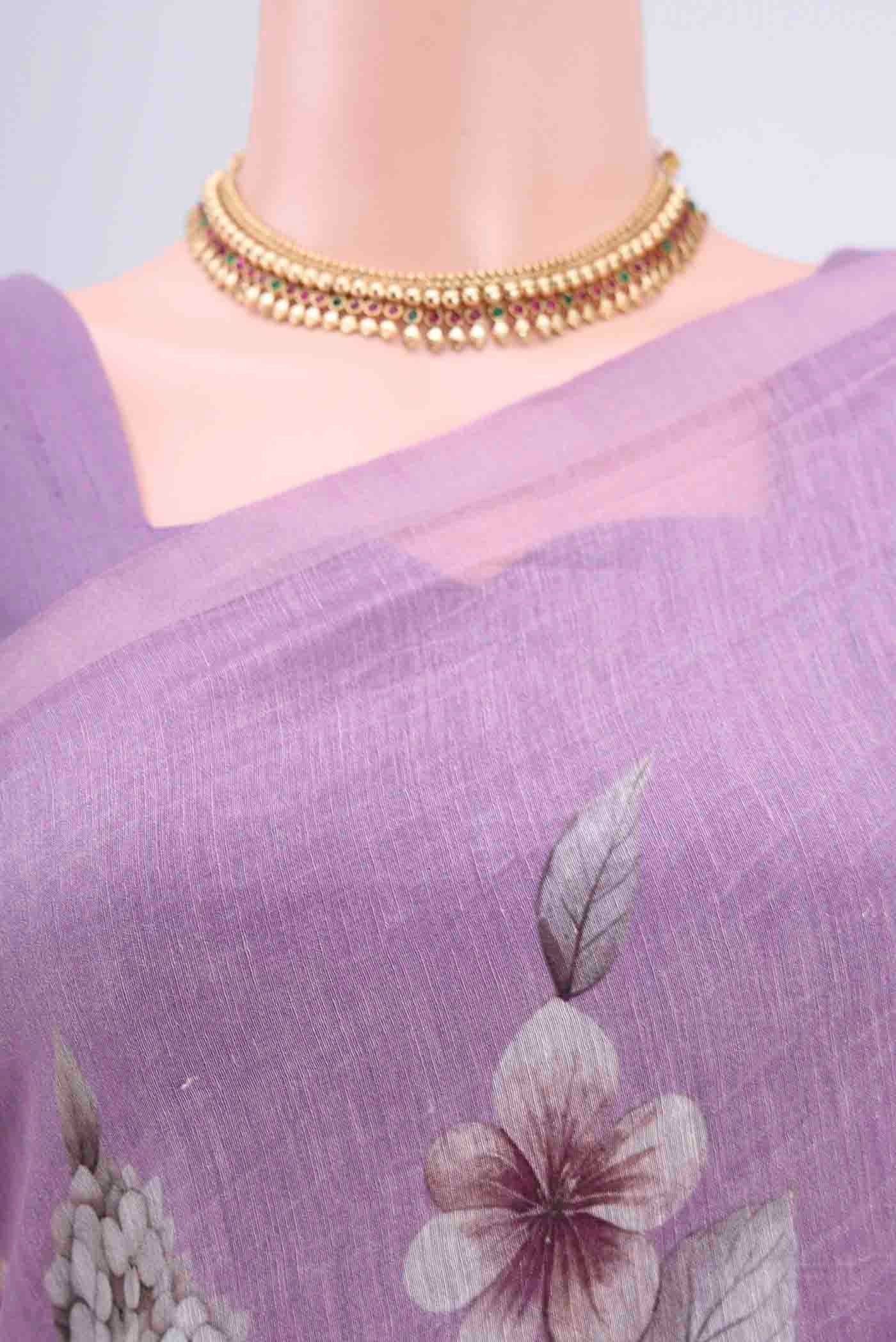 Lilac Linen Saree - Image 2