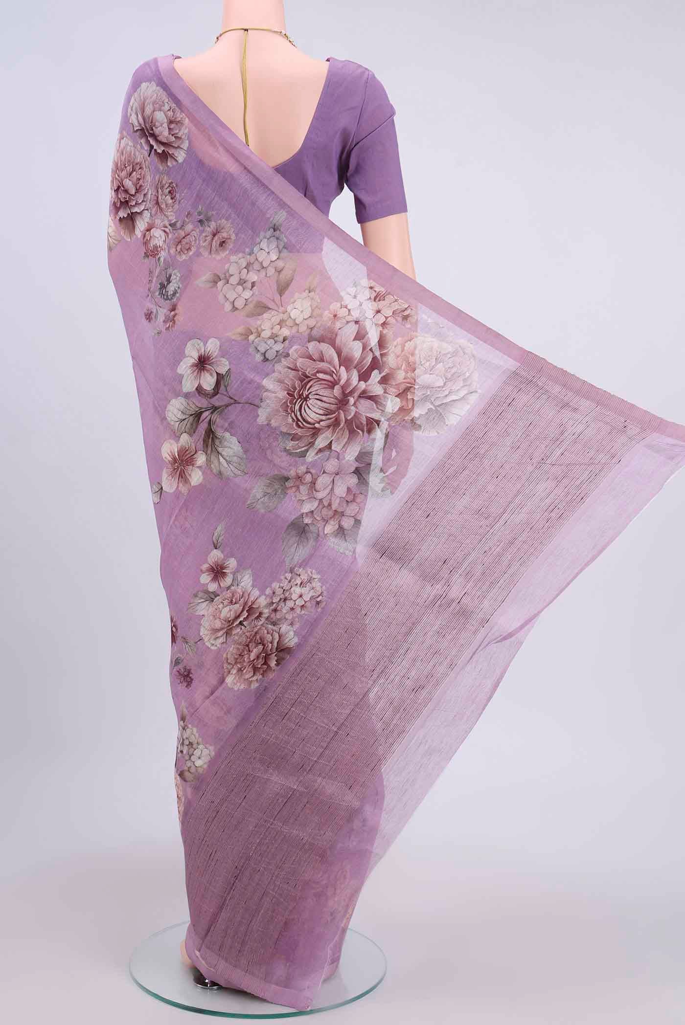 Lilac Linen Saree - Image 3