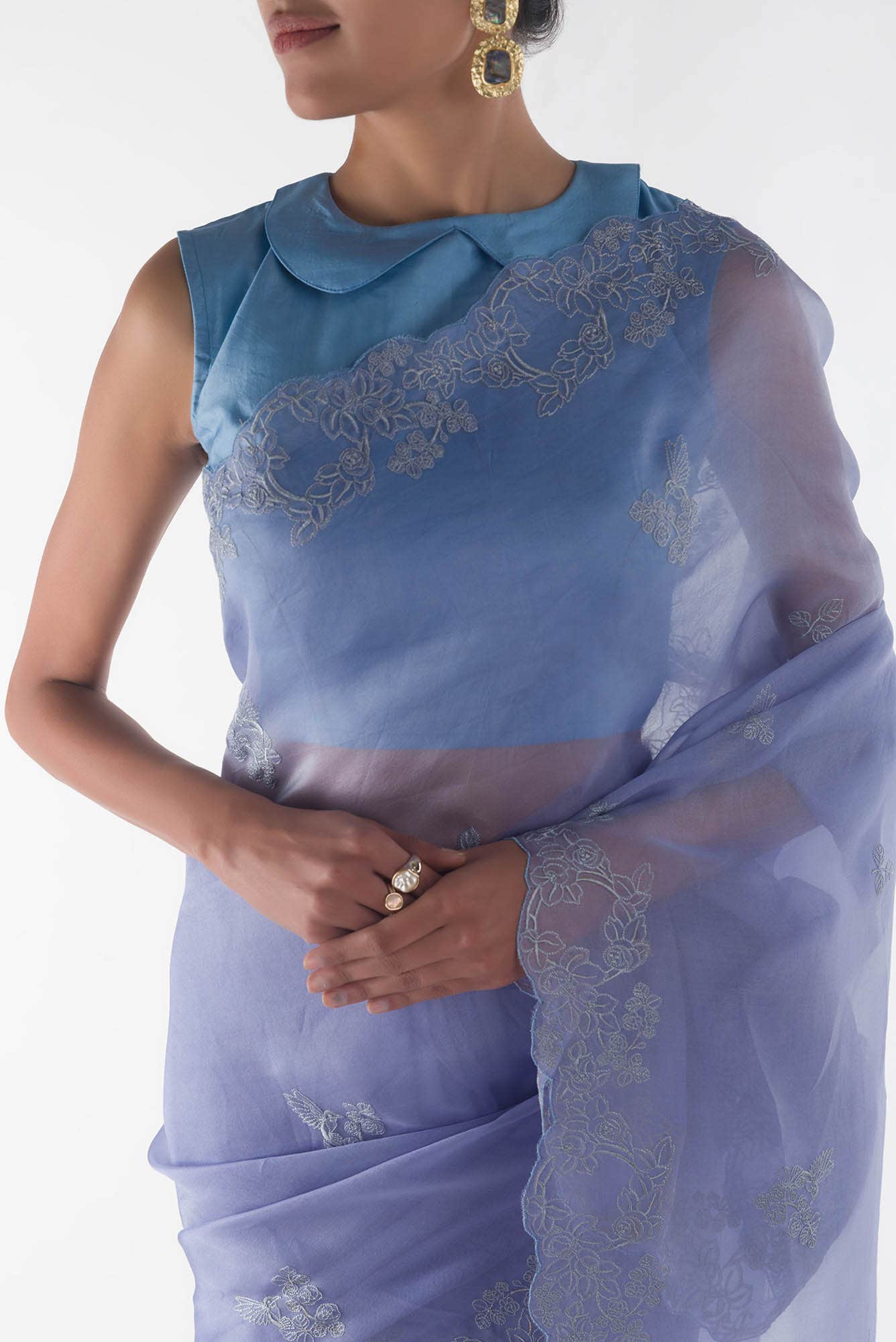 Day dreams Lilac  floral design saree from Embroidered Romance Collection by Nalli - Image 2