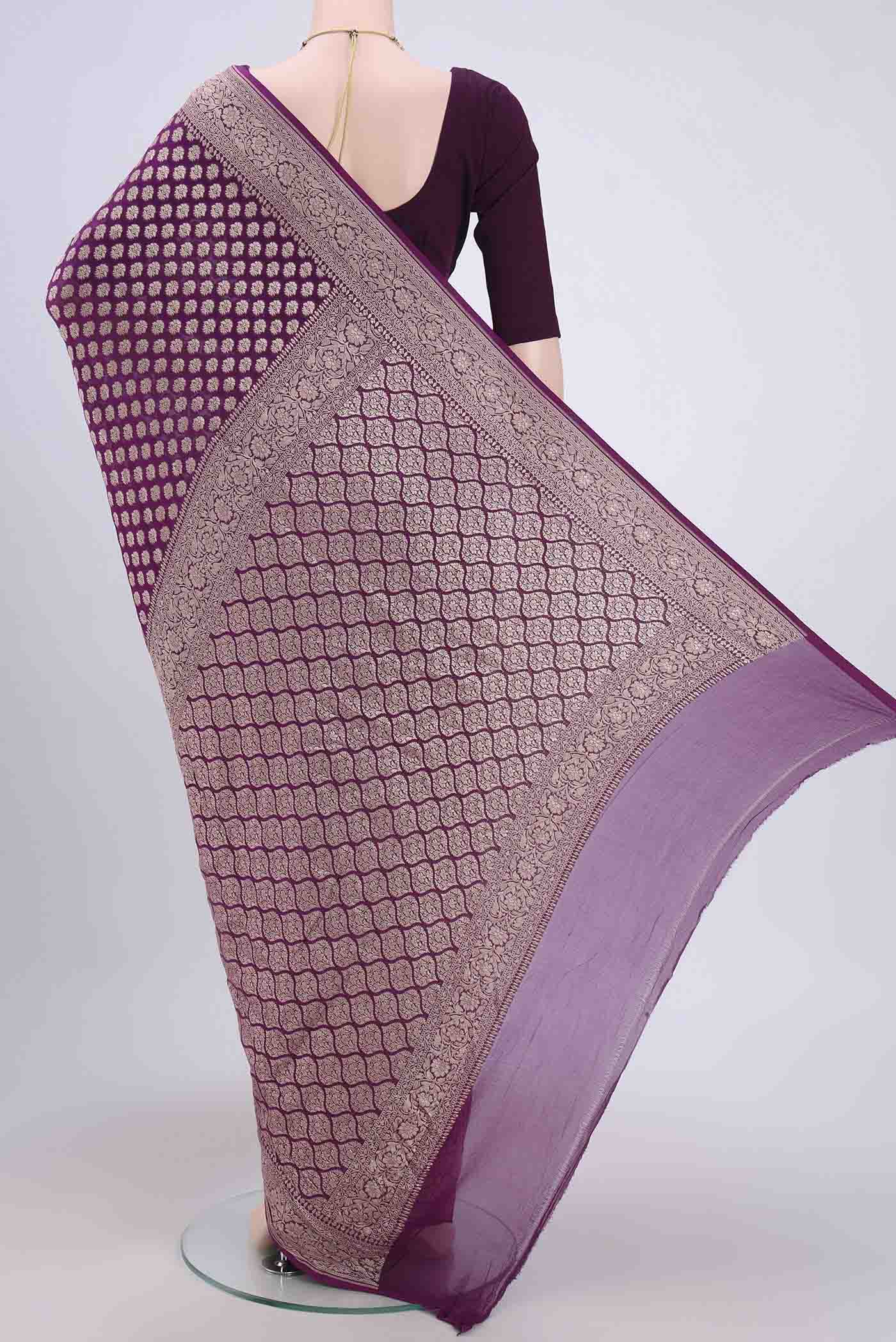 Violet Banarasi Georgette Saree - Image 3