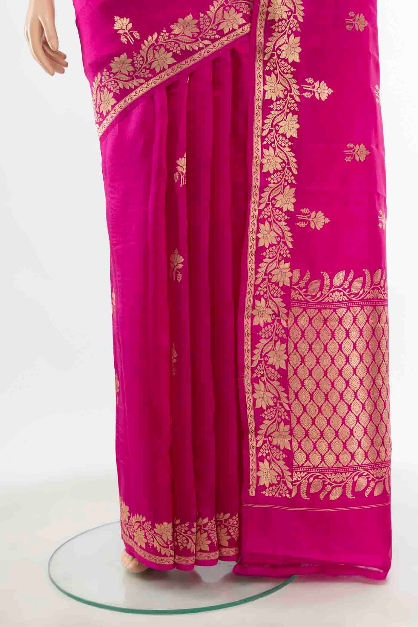 Magenta Banarasi Katan Silk Saree - Image 3