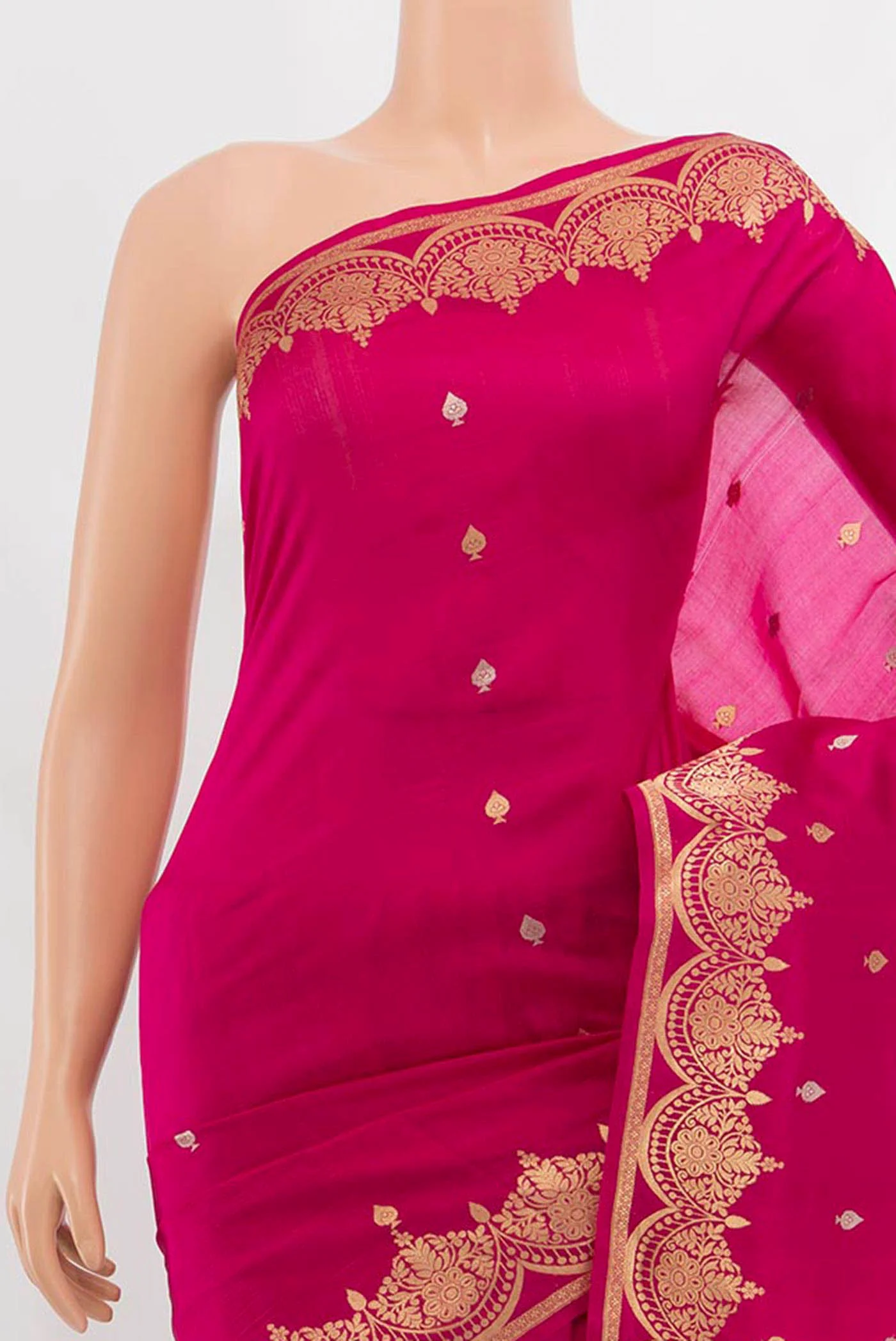 Magenta Banarasi Katan Silk Saree - Image 2