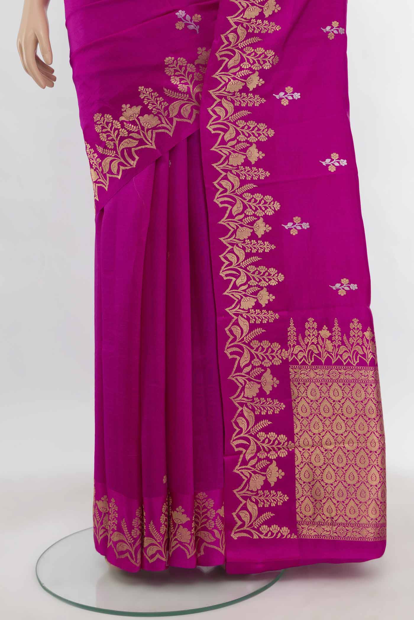 Magenta Banarasi Katan Silk Saree - Image 3
