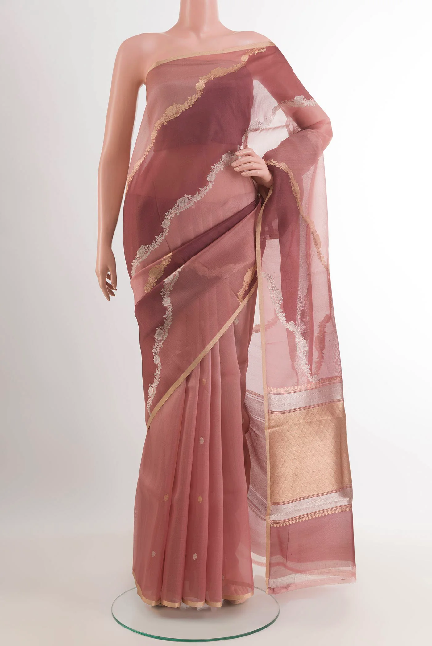 Mauve Banarasi Kora Silk Saree