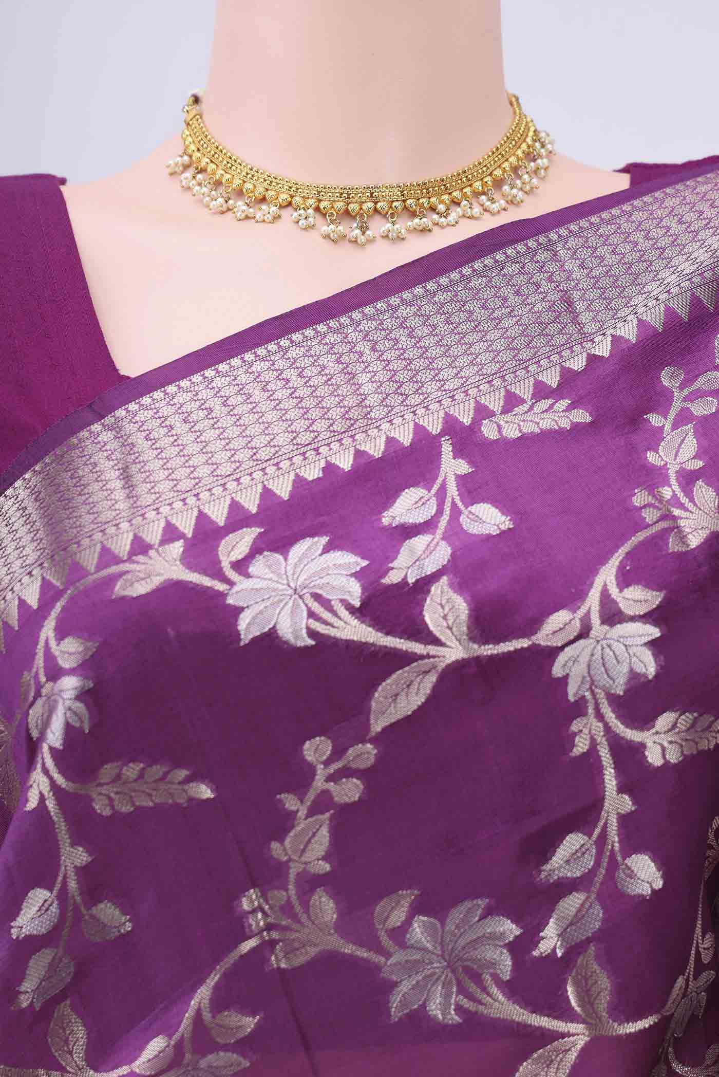Violet Banarasi Raw Silk Saree - Image 2
