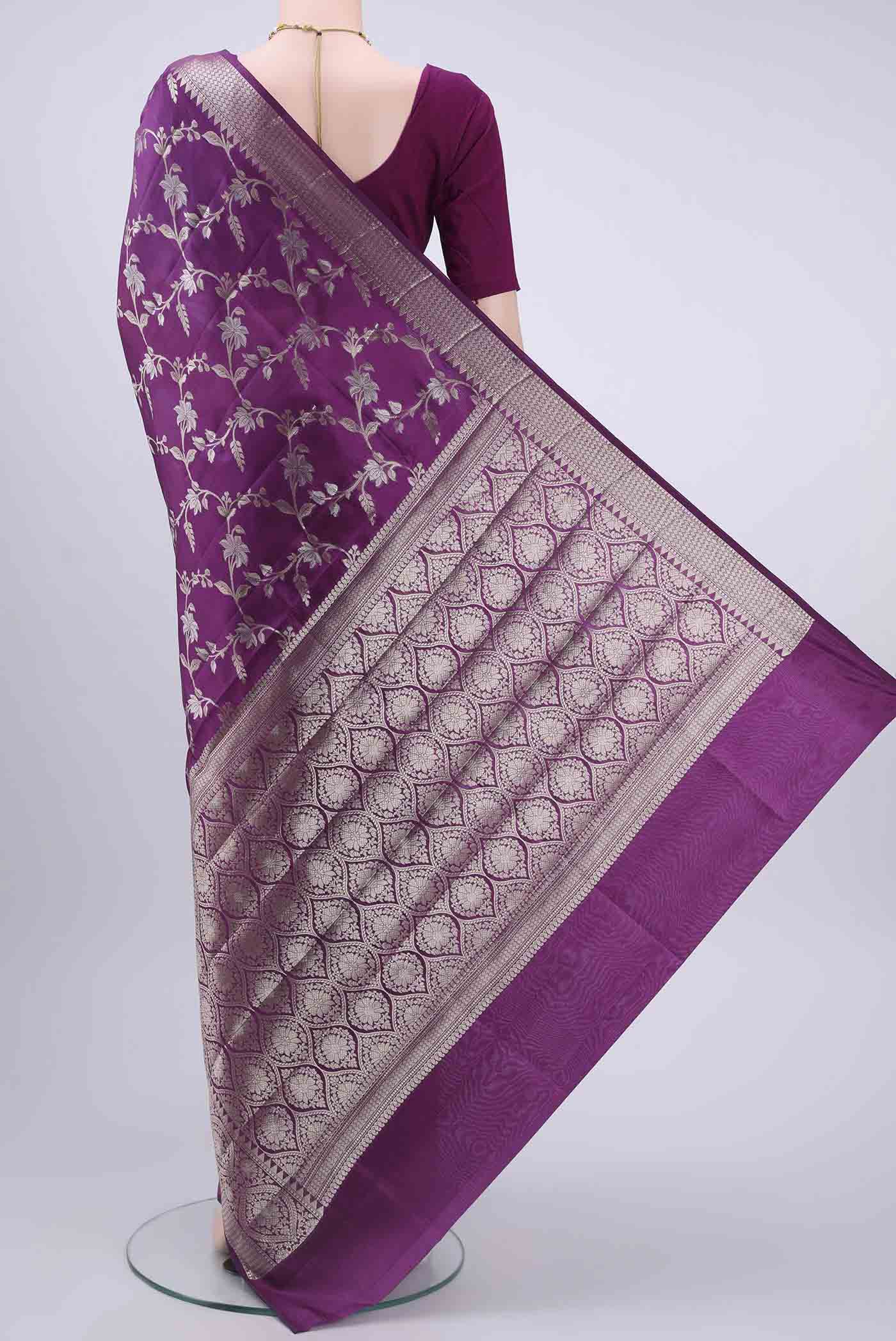 Violet Banarasi Raw Silk Saree - Image 3