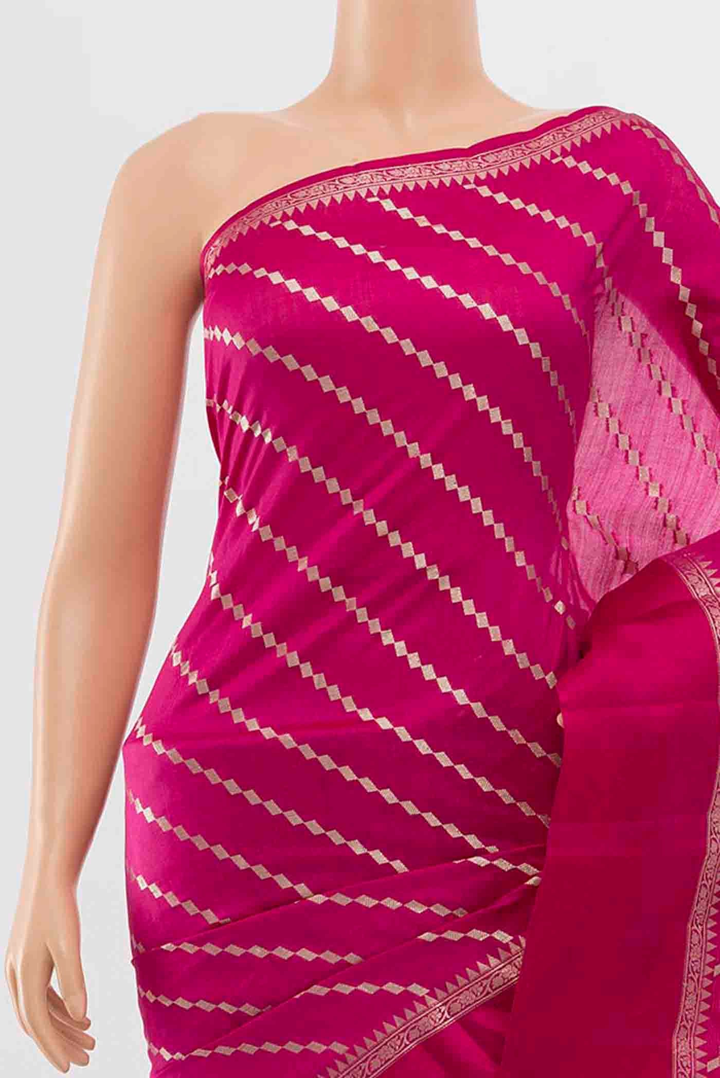 Magenta Banarasi Raw Silk Saree - Image 2