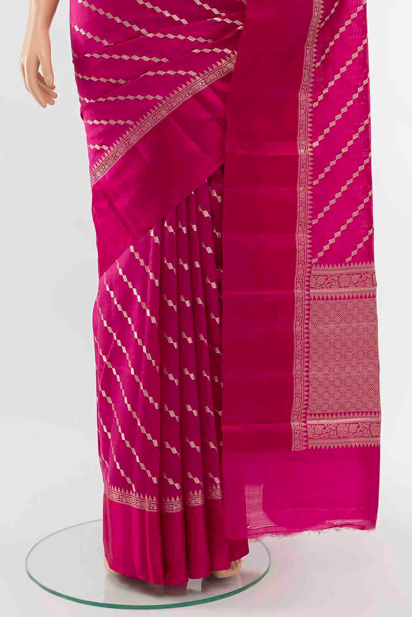 Magenta Banarasi Raw Silk Saree - Image 3