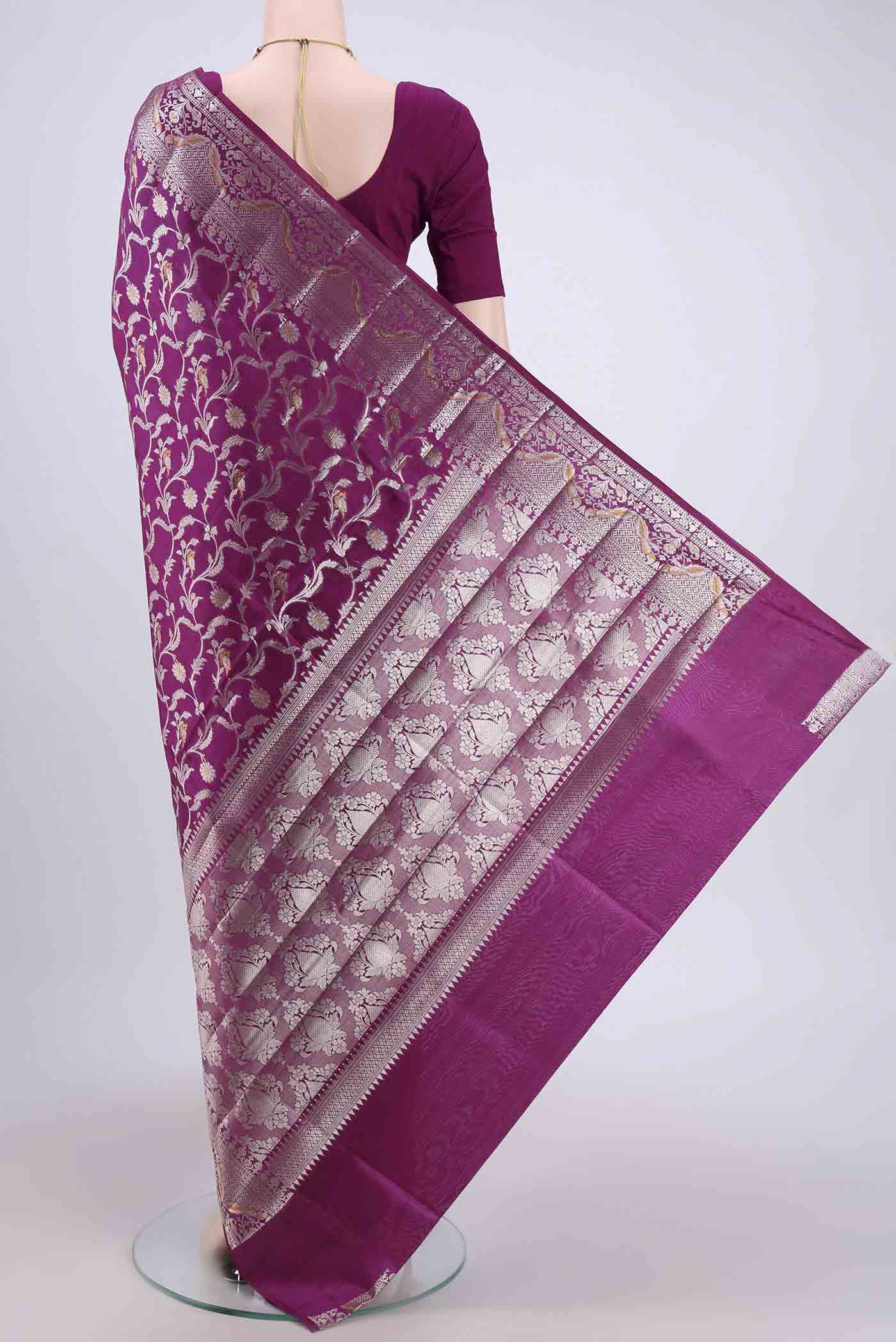 Purple Banarasi Raw Silk Saree - Image 3