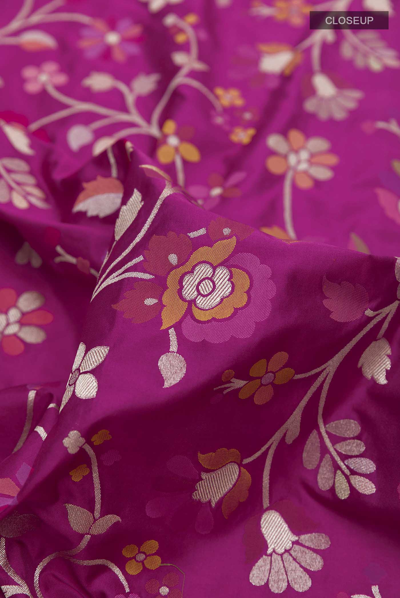 Magenta Banarasi Silk Saree - Image 2