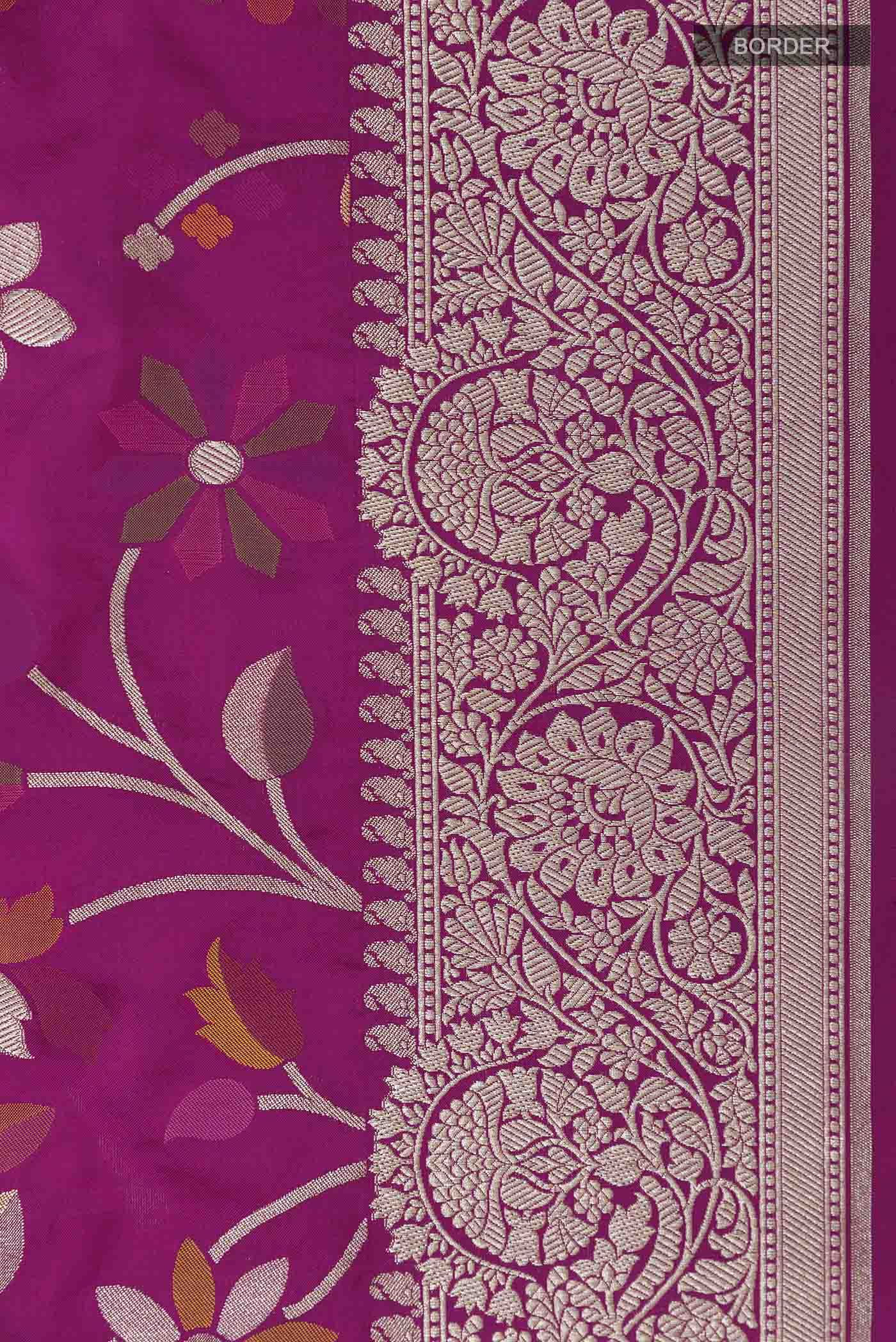 Magenta Banarasi Silk Saree - Image 3
