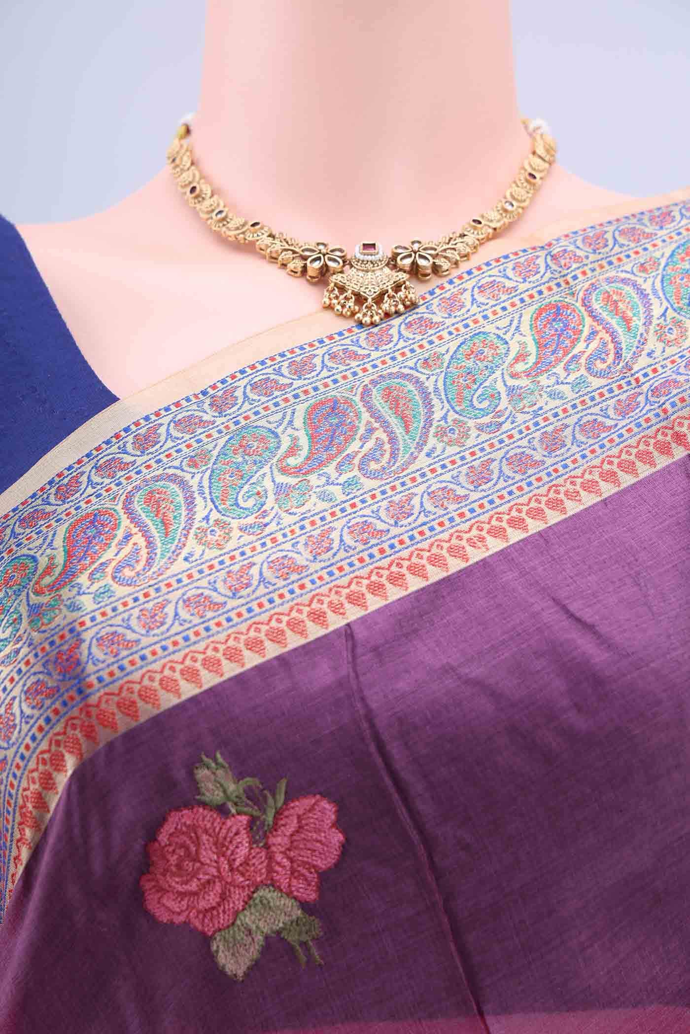 Magenta Banarasi Silk Saree - Image 3