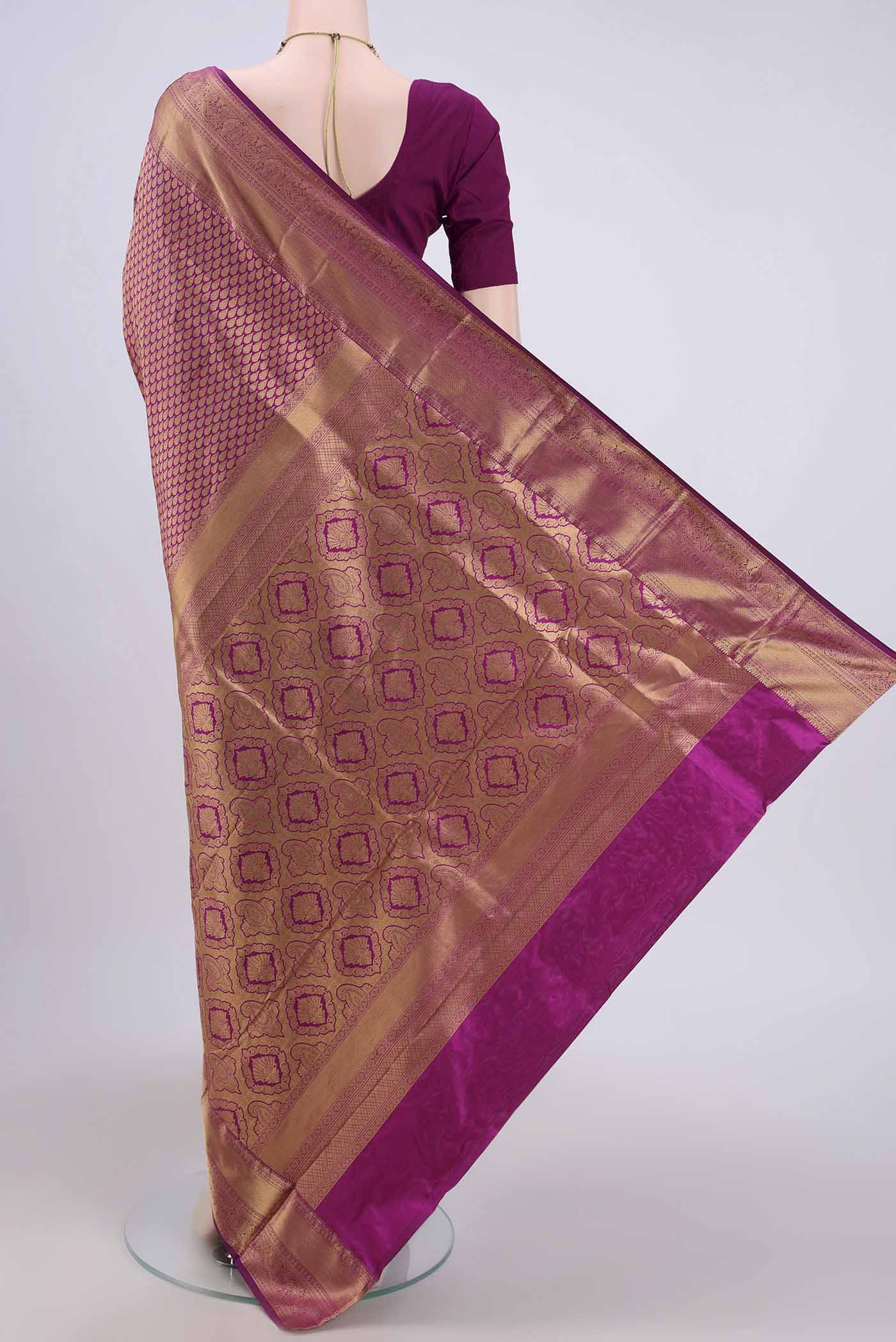 Magenta Bangalore Silk Saree - Image 3