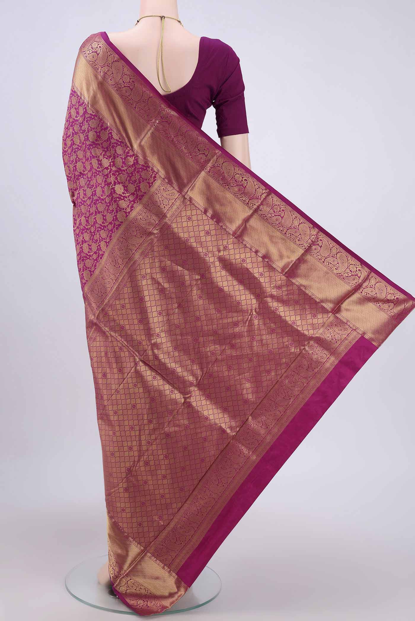 Magenta Bangalore Silk Saree - Image 3