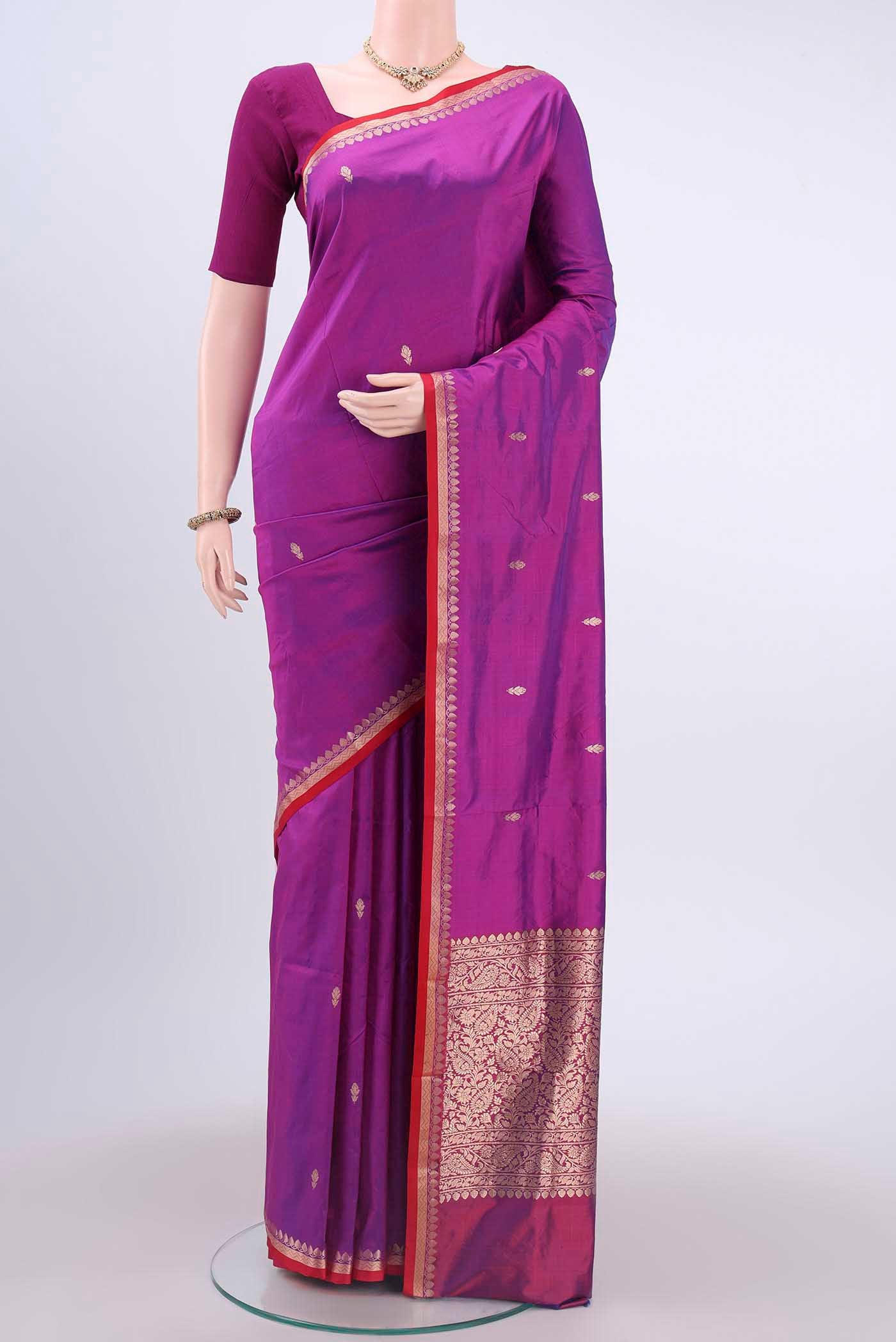 Magenta Dual Tone Banarasi Katan Silk Saree
