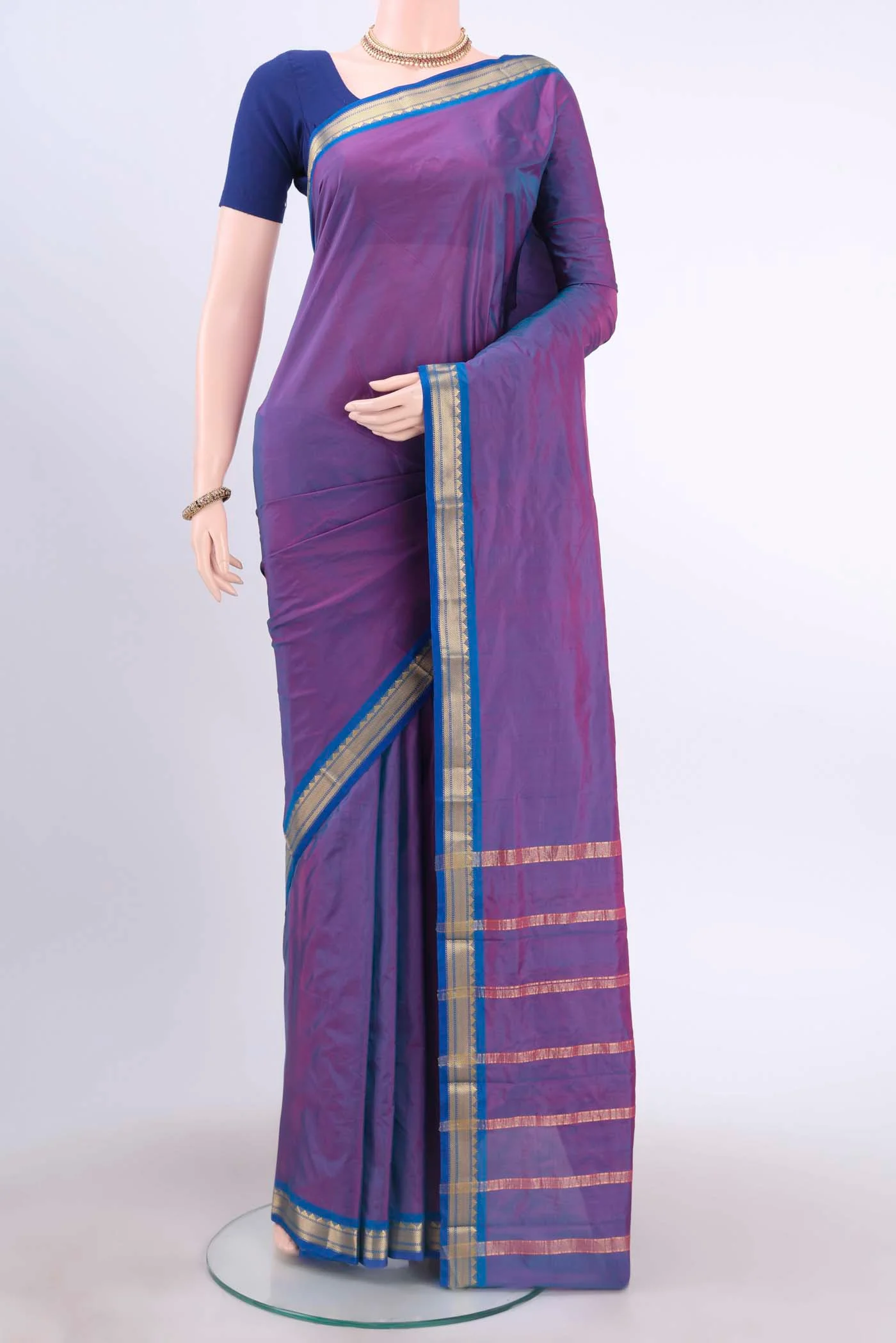 Magenta Dual Tone Blended Bangalore Silk Saree