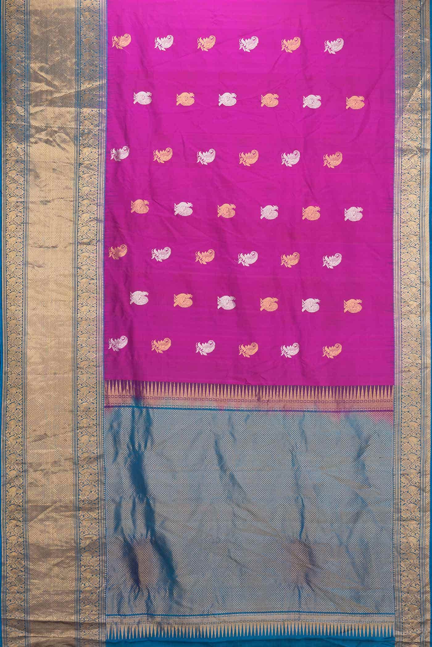 Magenta Dual Tone Gadwal Silk Saree - Image 4