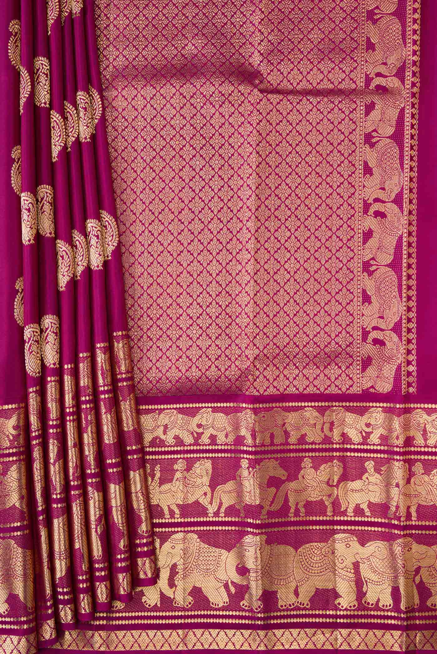 Magenta Dual Tone Kanjivaram Silk Saree - Image 4