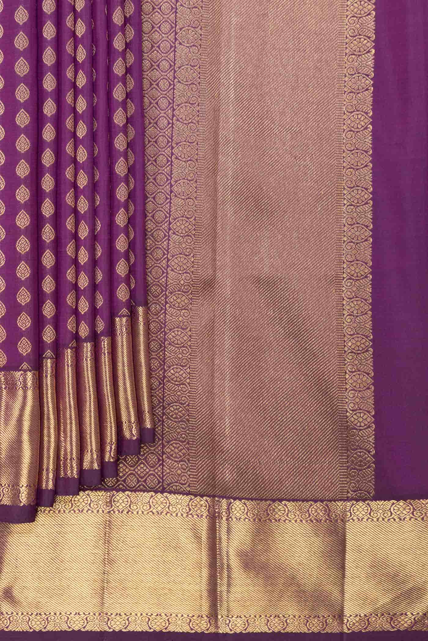 Pure Silk Pure Zari Magenta Dual Tone Kanjivaram Saree - Image 2