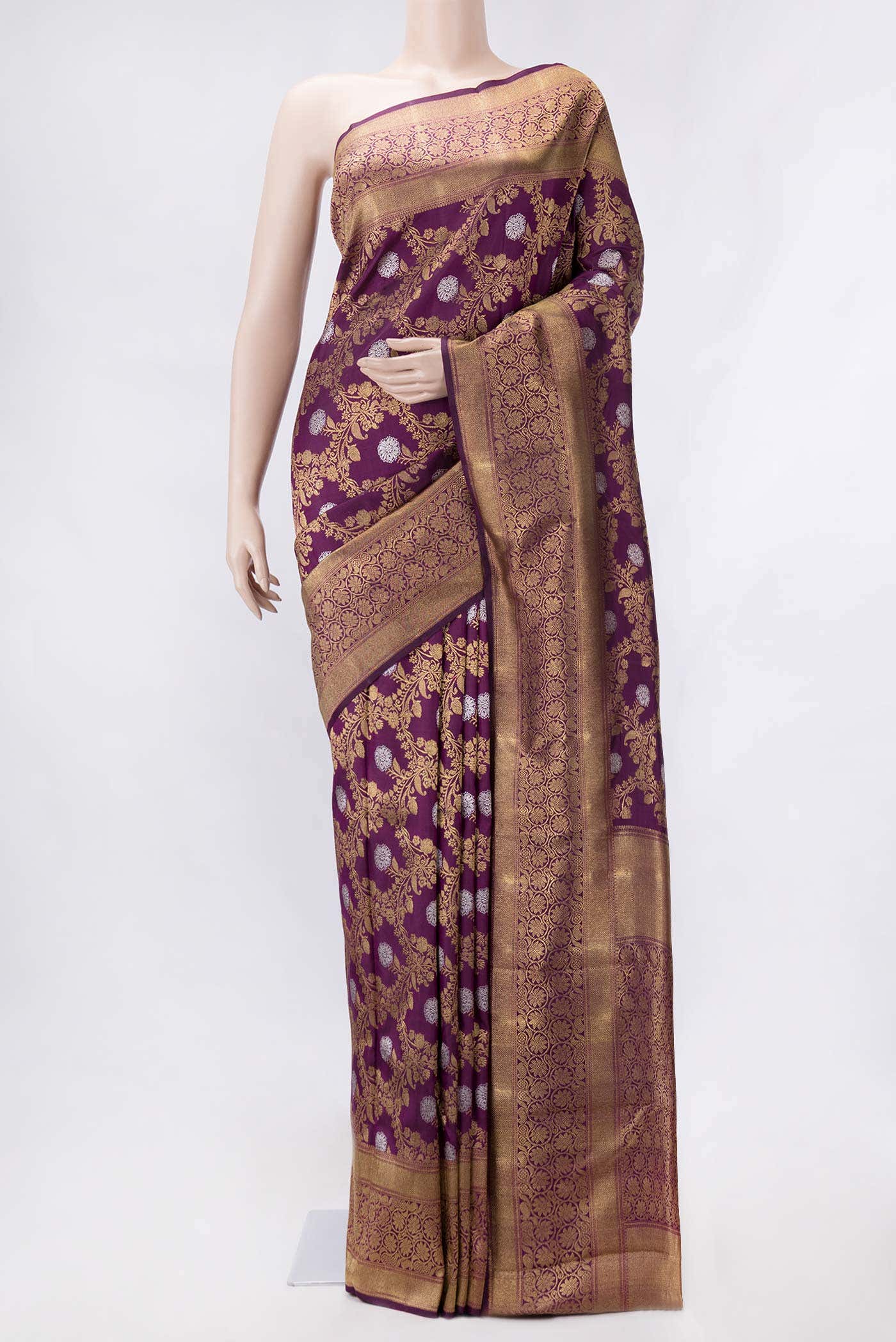 Pure Silk Pure Zari Magenta Dual Tone Kanjivaram Saree