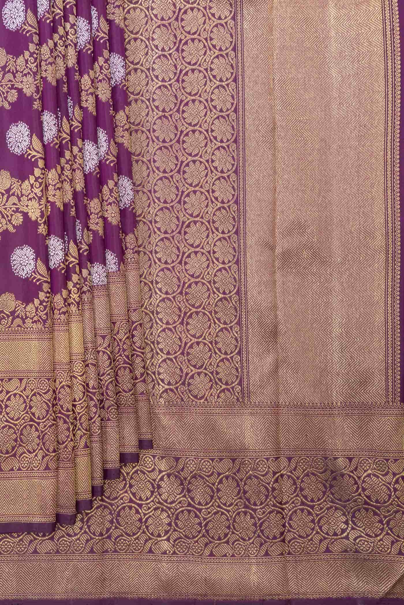 Pure Silk Pure Zari Magenta Dual Tone Kanjivaram Saree - Image 2