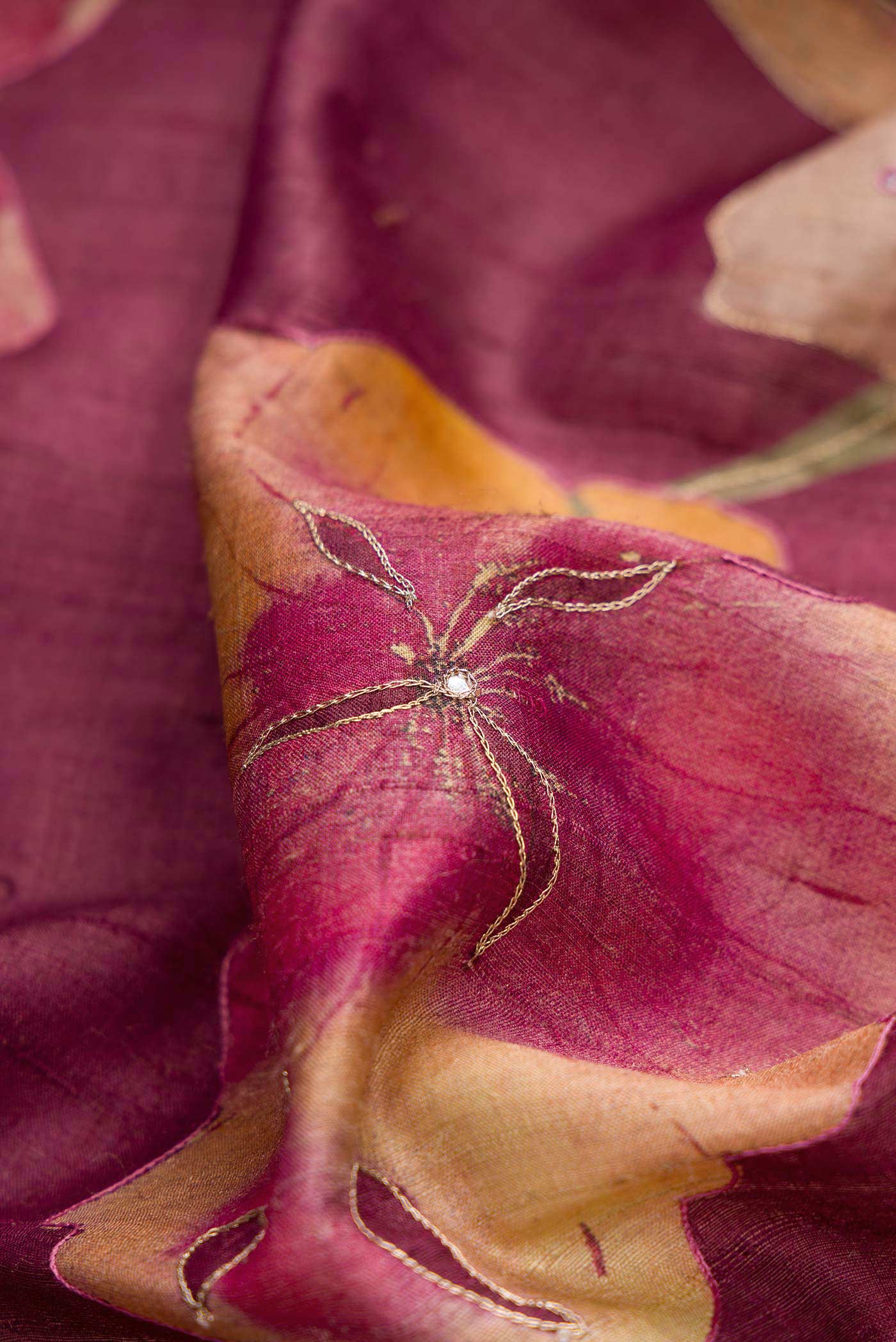 Magenta Dual Tone Tussar Silk Saree - Image 2
