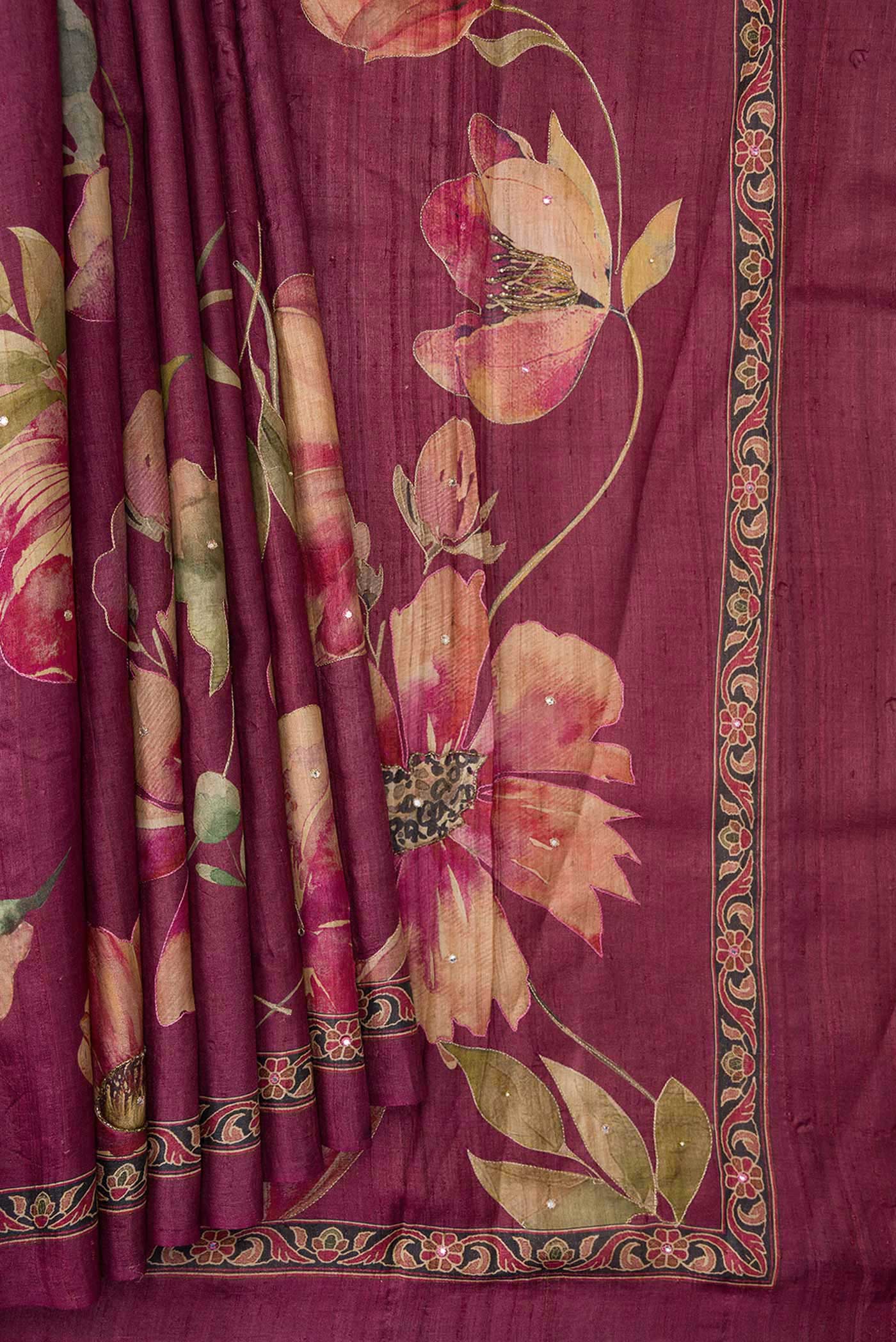 Magenta Dual Tone Tussar Silk Saree - Image 4