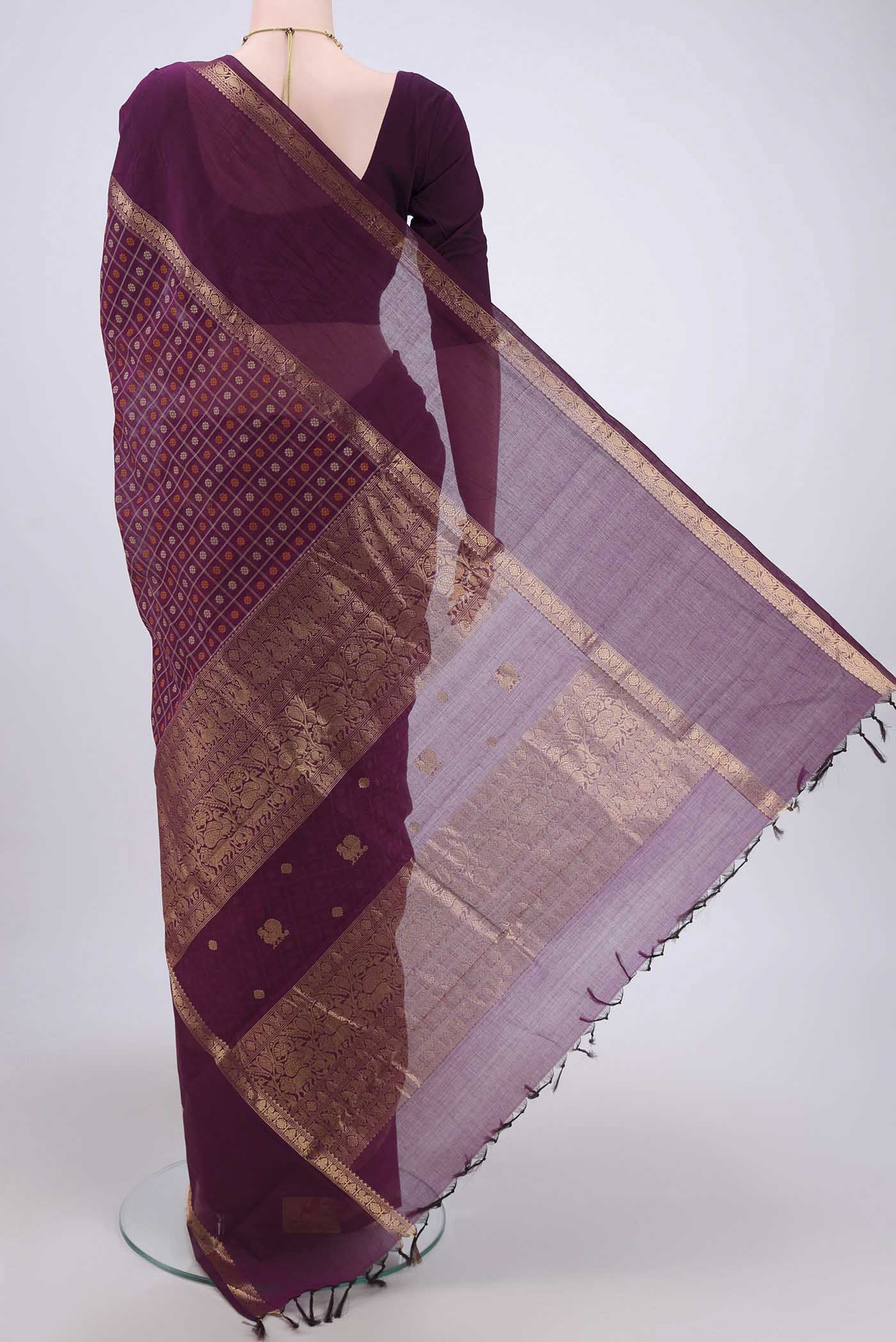 Purple Kanchi Cotton Saree - Image 3