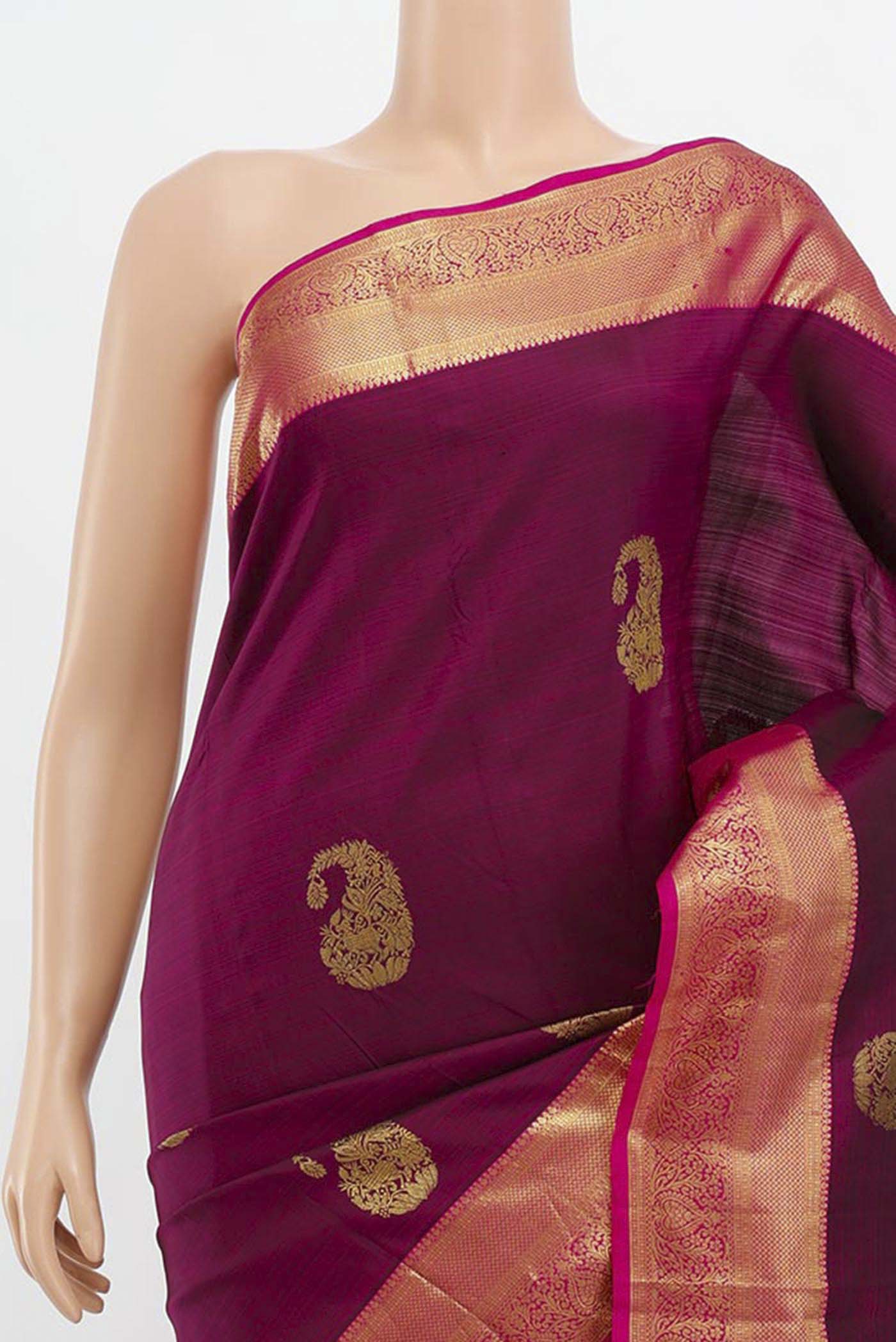 Magenta Kanchipuram Silk Saree - Image 2