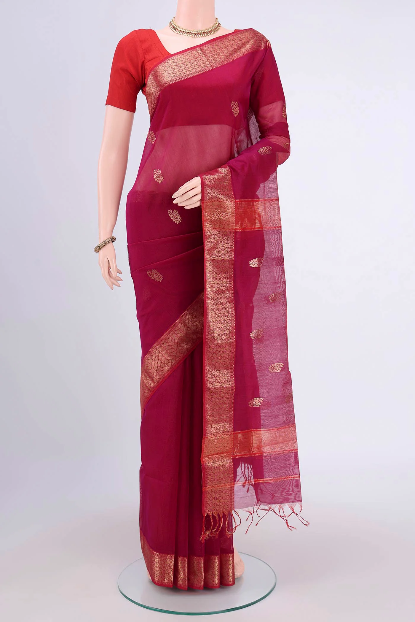 Magenta Maheshwari Silk Cotton Saree
