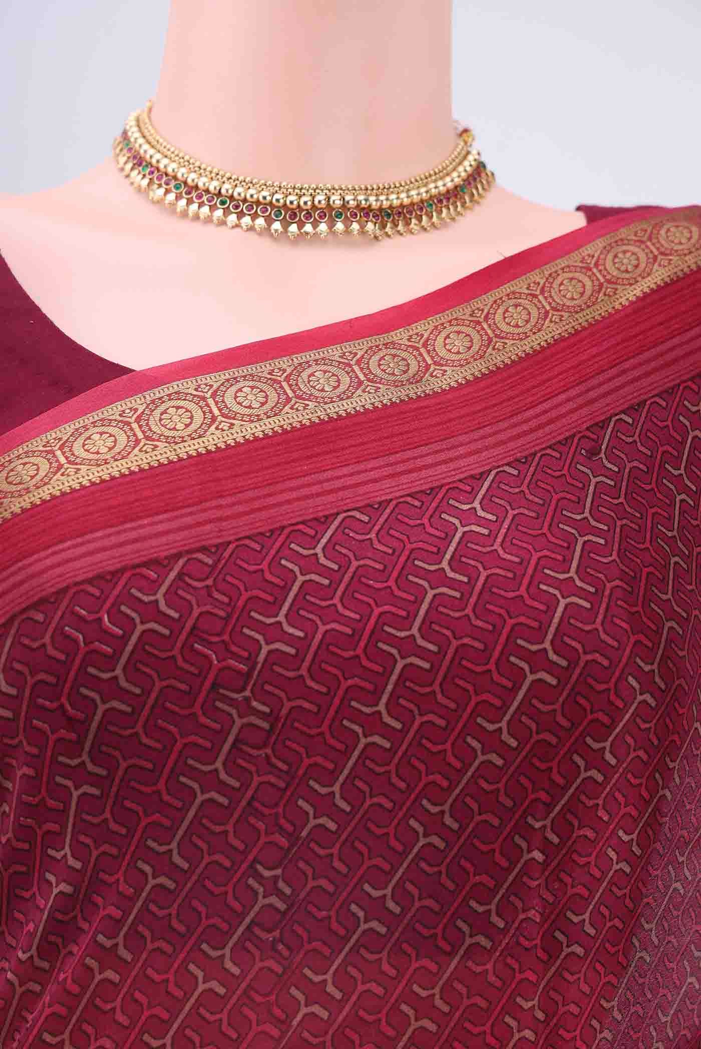 Magenta Mysore Crepe Saree - Image 2
