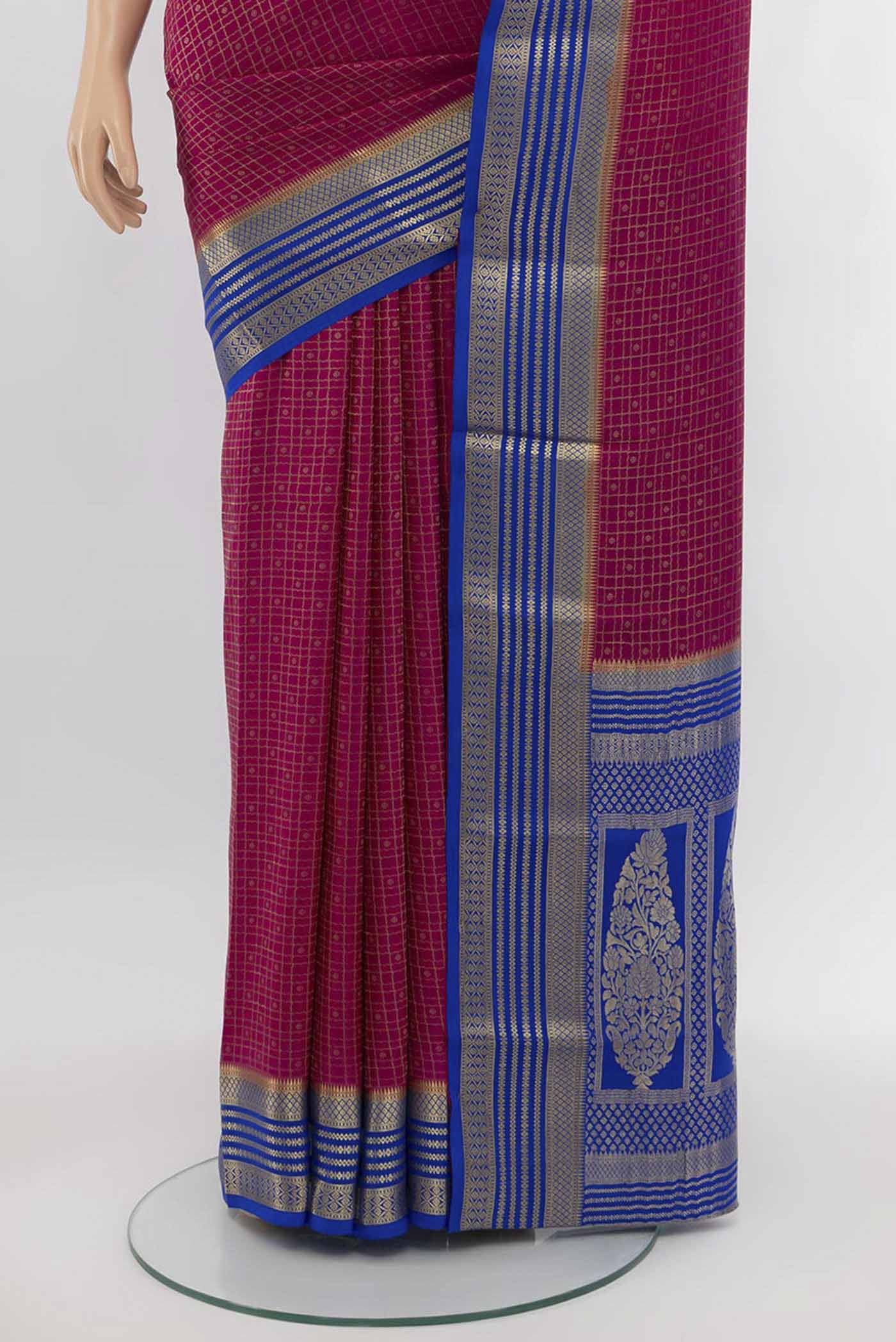 Dark Pink Mysore Crepe Saree - Image 3