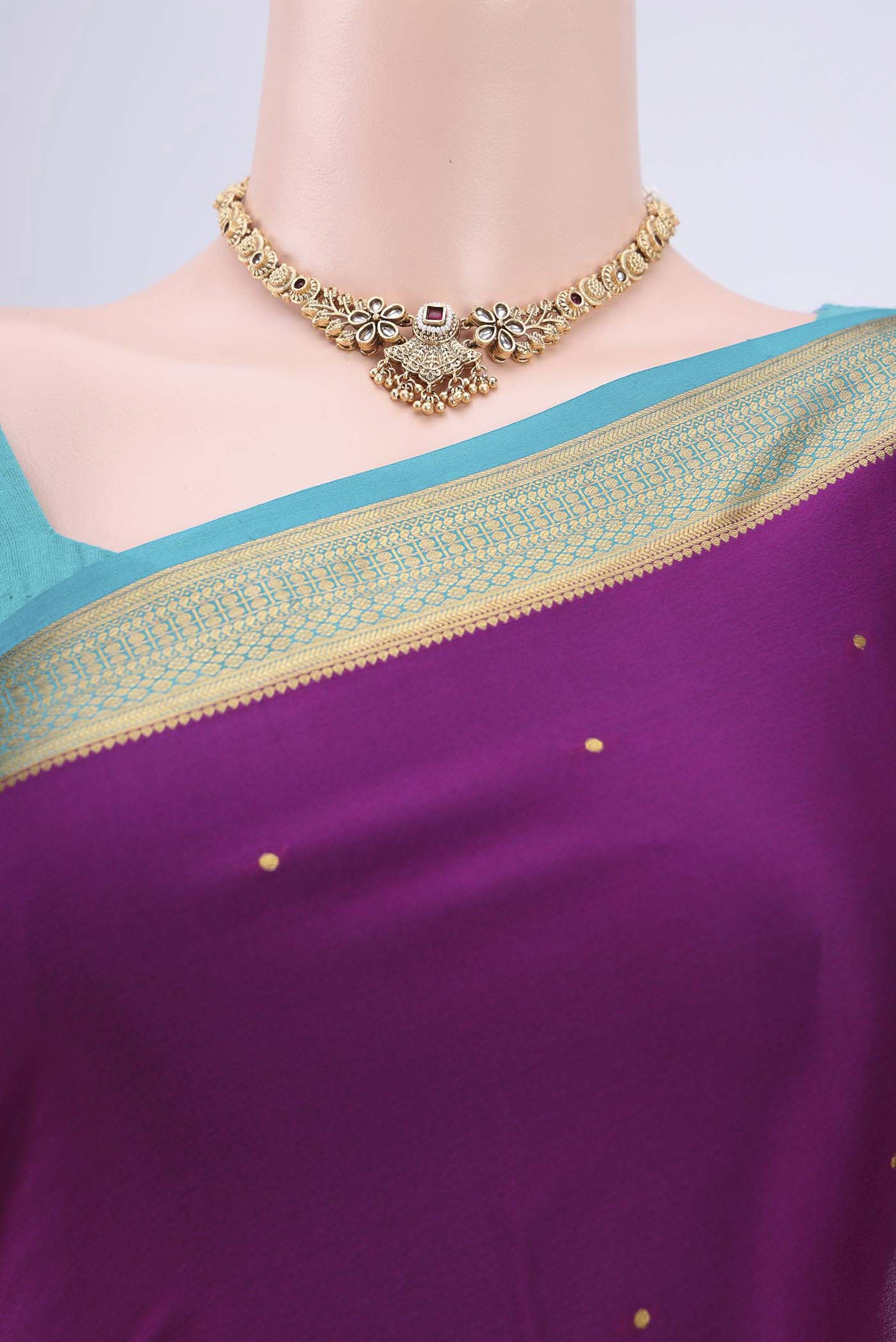 Purple Mysore Crepe Saree - Image 2