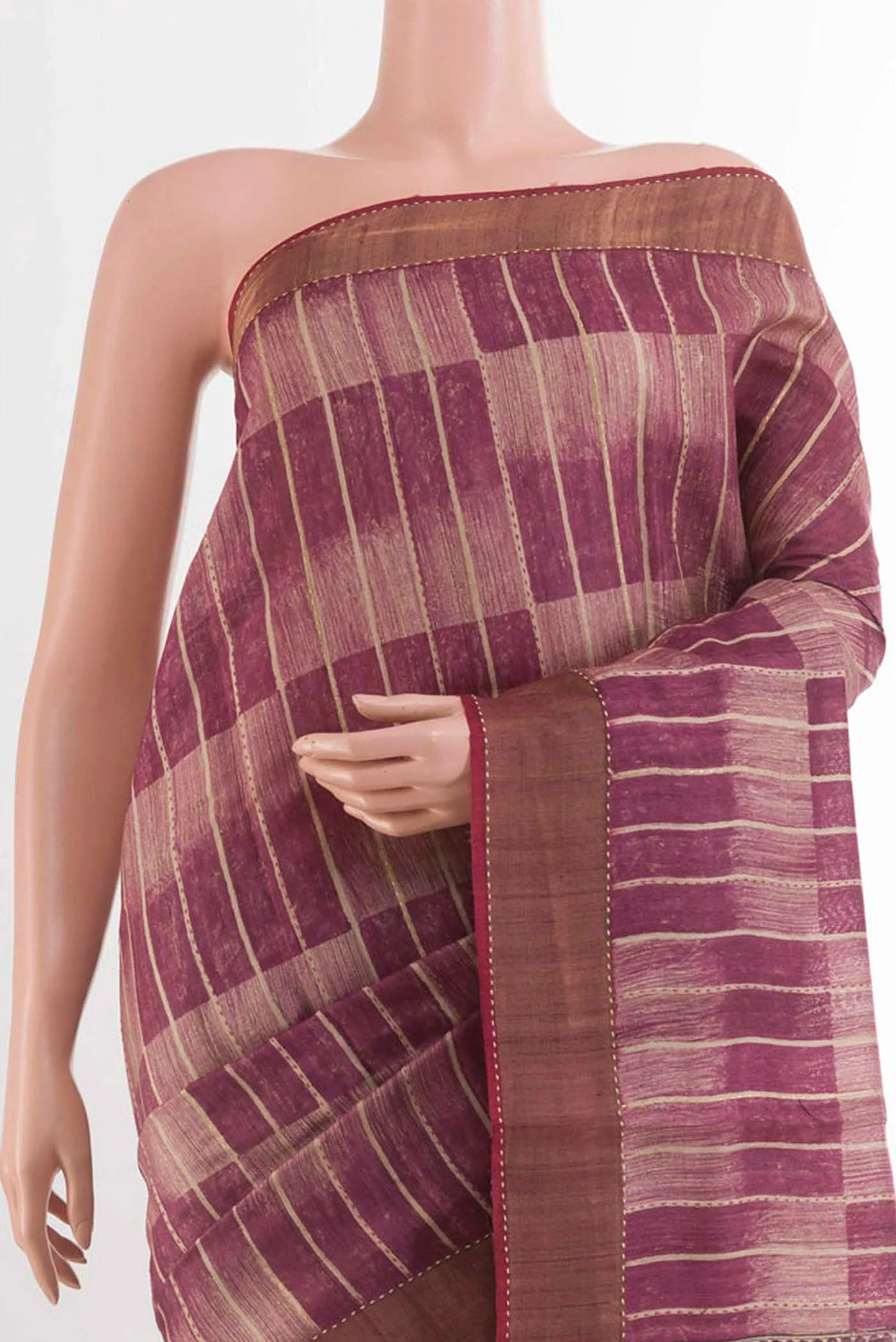 Magenta Tussar Saree - Image 2