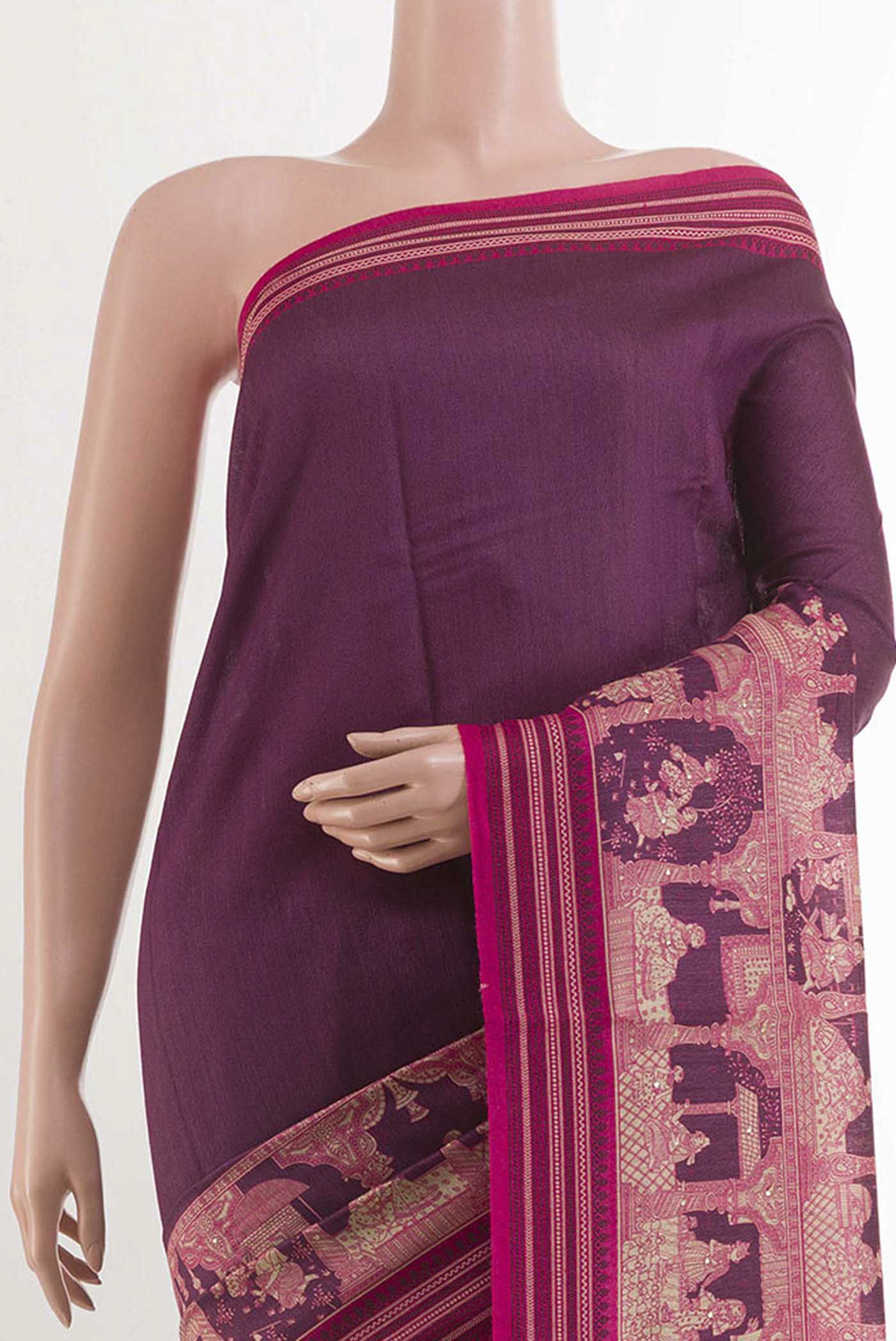 Magenta Tussar Saree - Image 2
