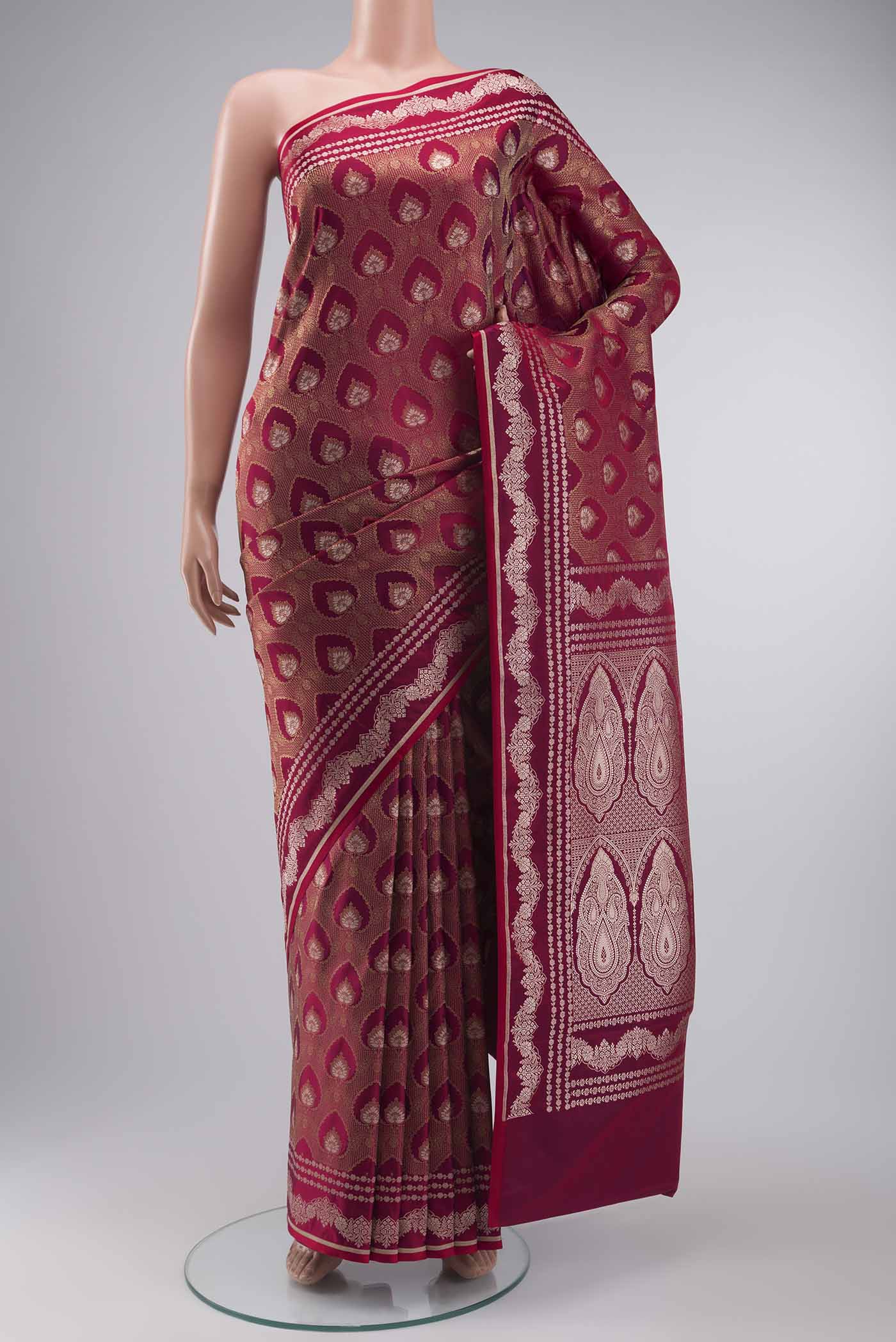 Magenta with Red Color Blended Banarasi Silk Saree