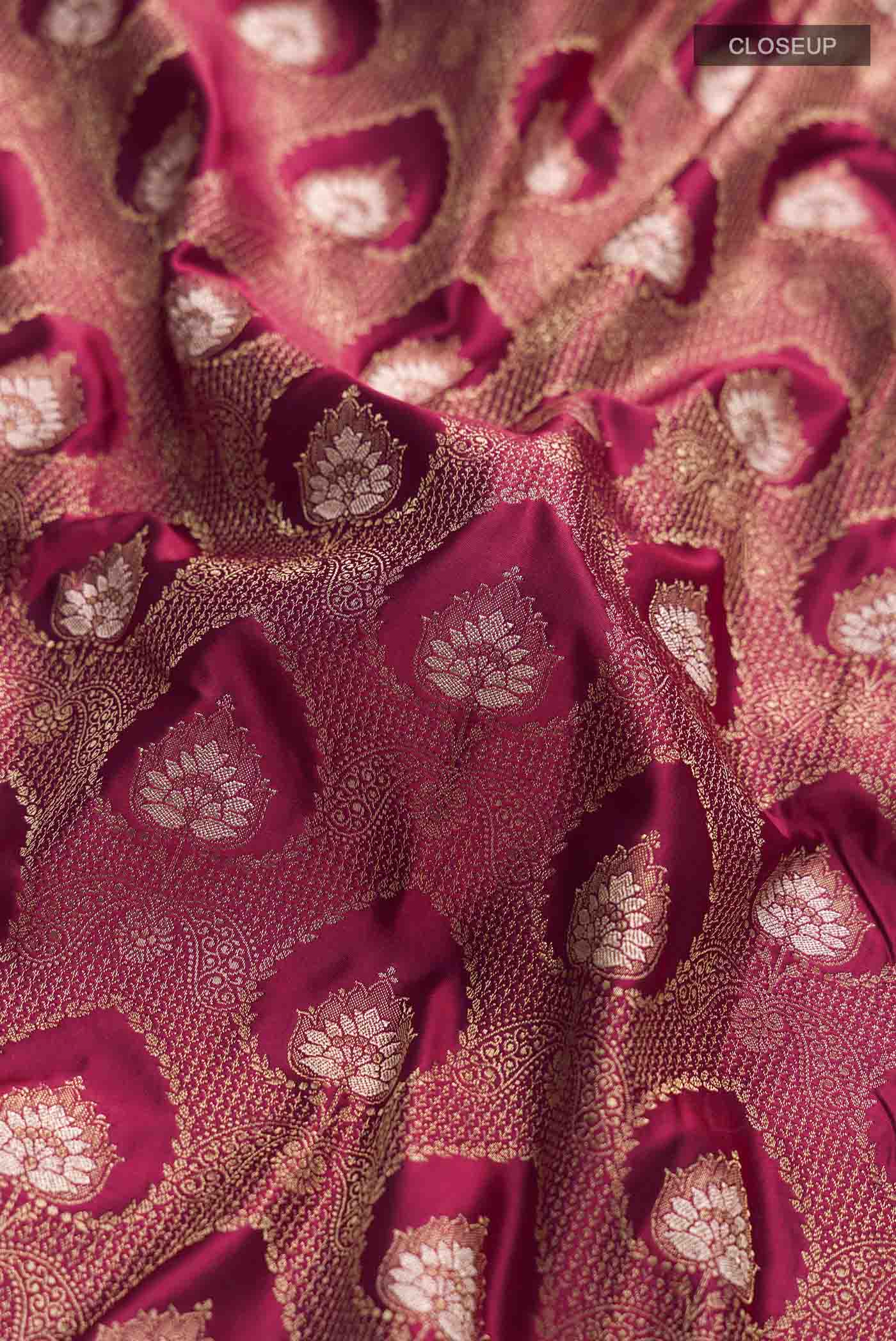 Magenta with Red Color Blended Banarasi Silk Saree - Image 2