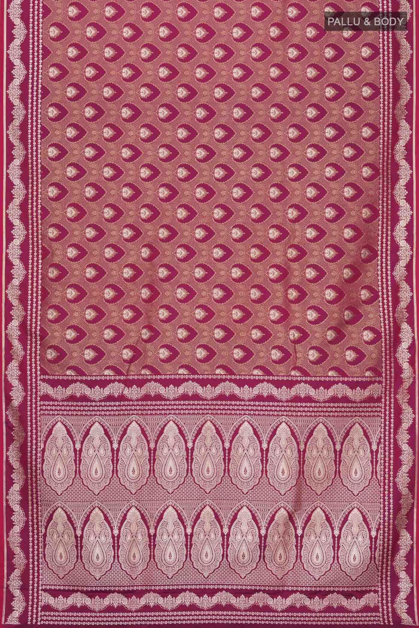 Magenta with Red Color Blended Banarasi Silk Saree - Image 5