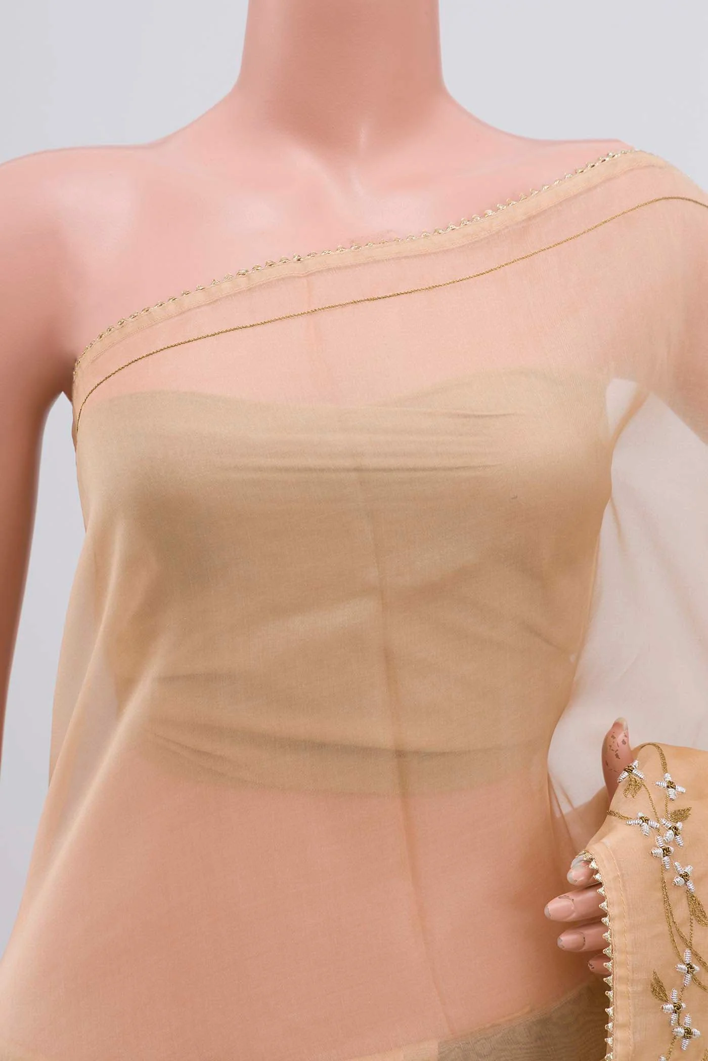 Mahira-Beige Organza Silk Saree - Image 2