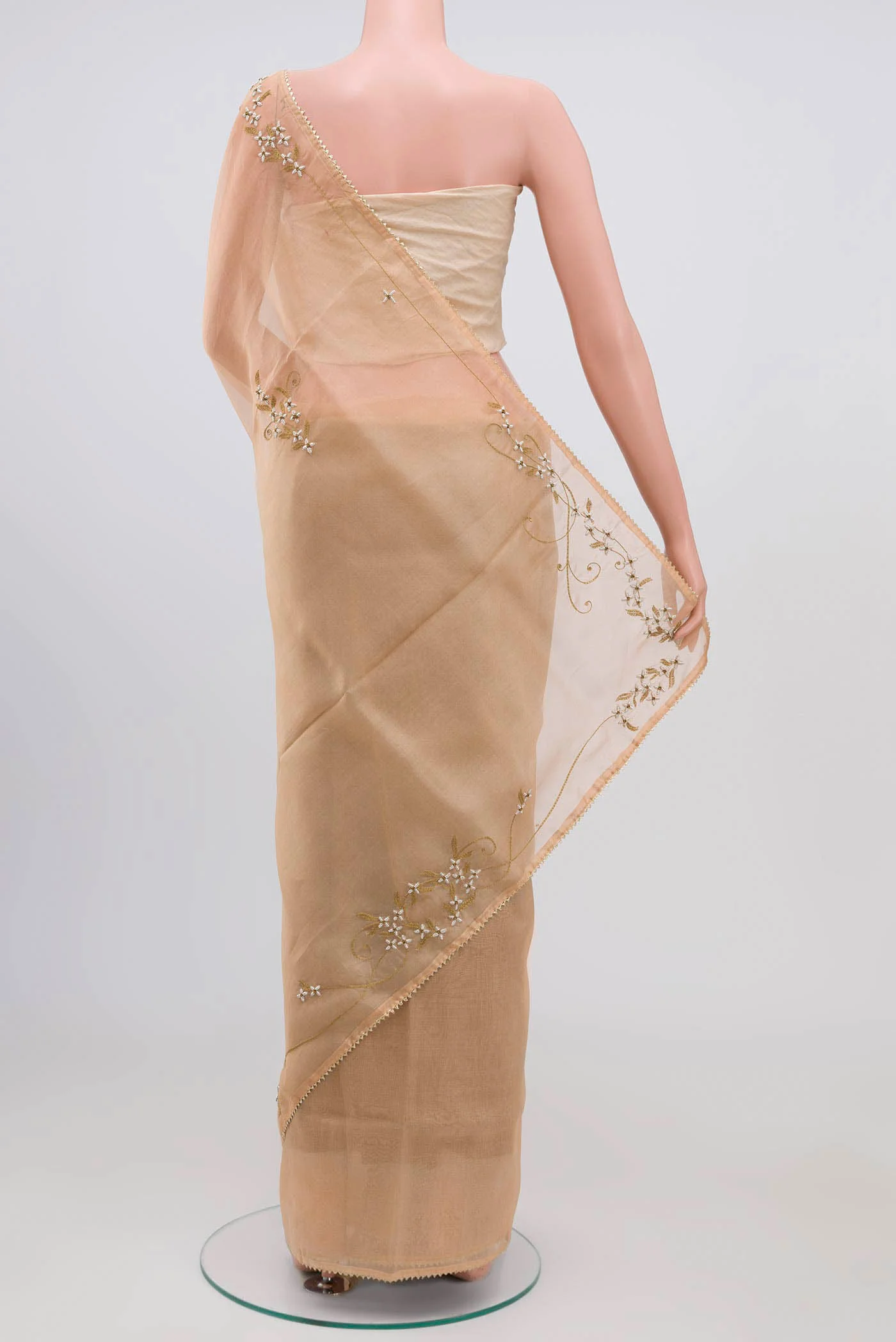 Mahira-Beige Organza Silk Saree - Image 4
