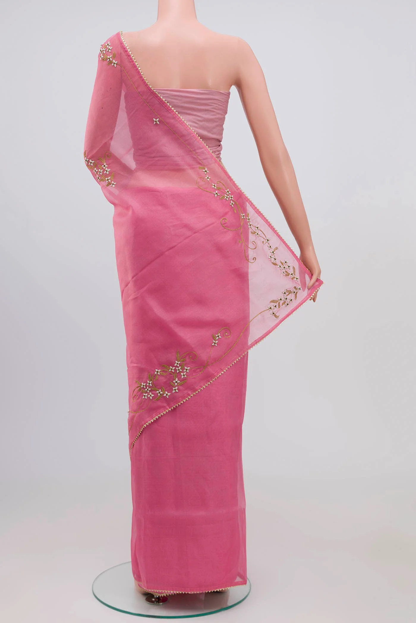 Mahira-Pink Organza Silk Saree - Image 4