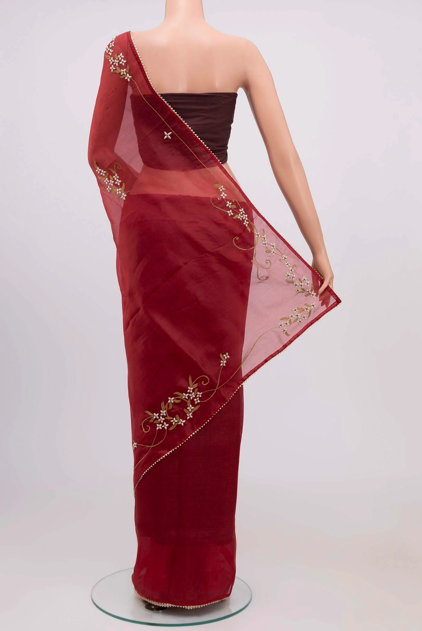 Mahira-Red Organza Silk Saree - Image 4