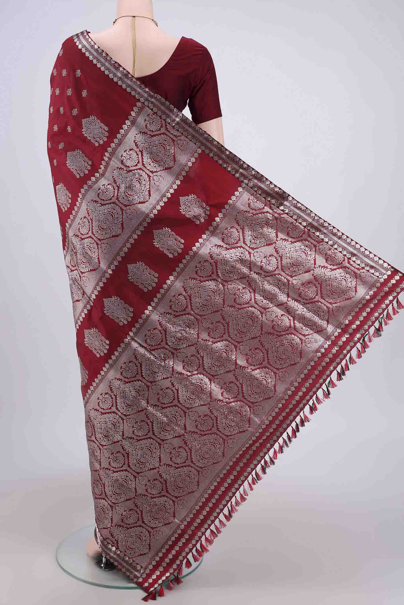 Maroon Assam Silk Saree - Image 3
