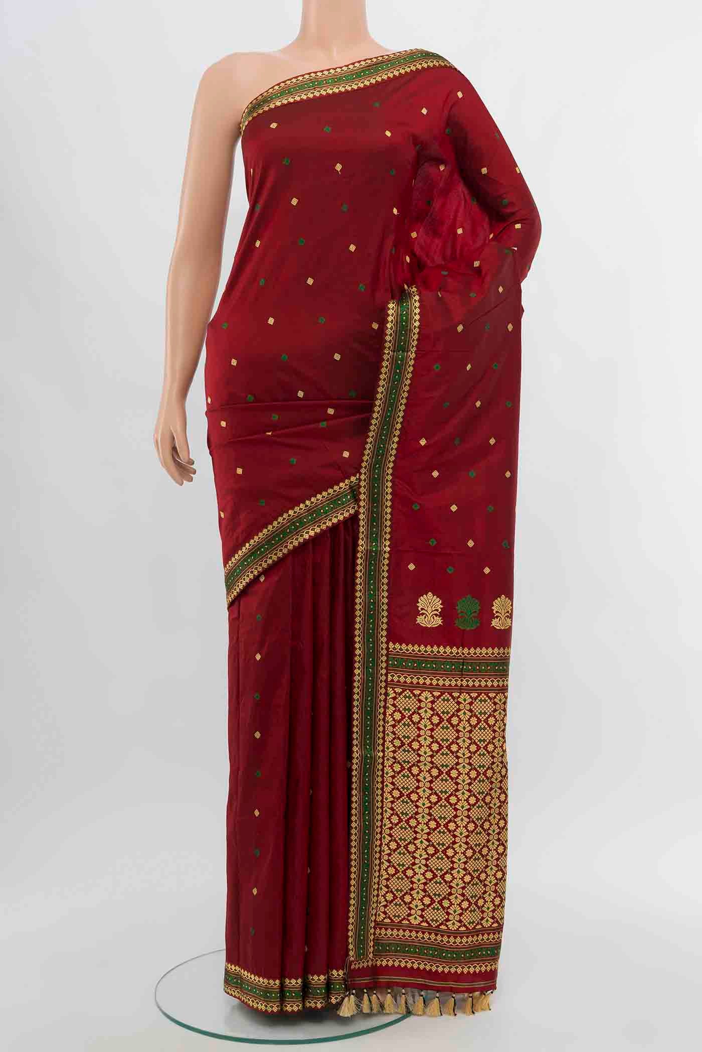 Maroon Assam Silk Saree