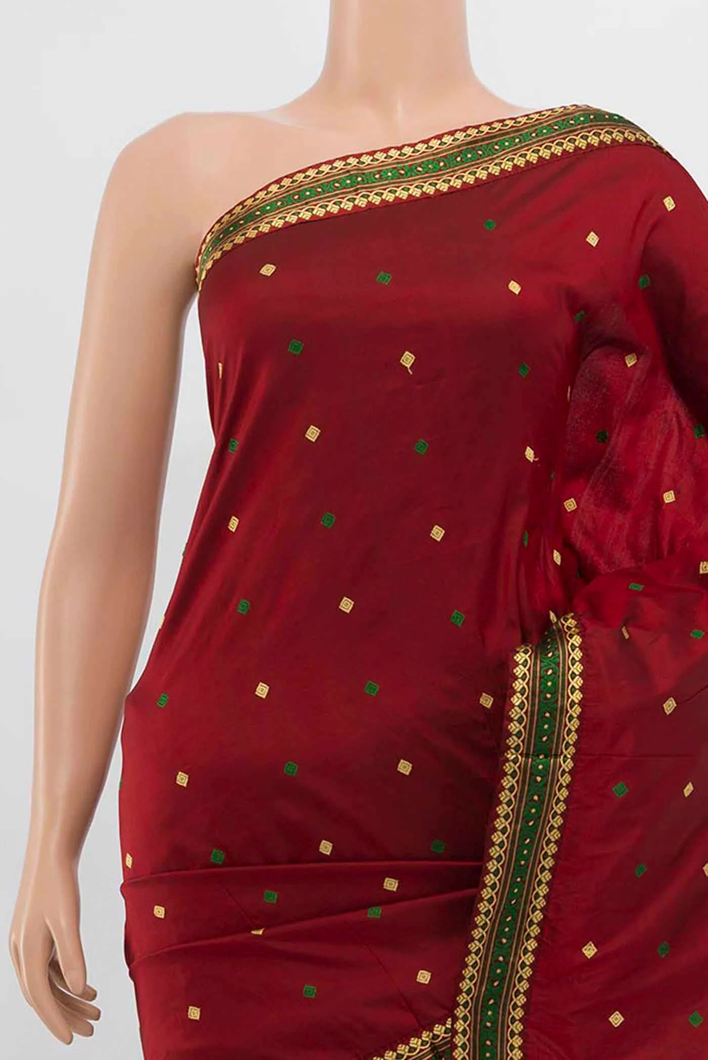 Maroon Assam Silk Saree - Image 2