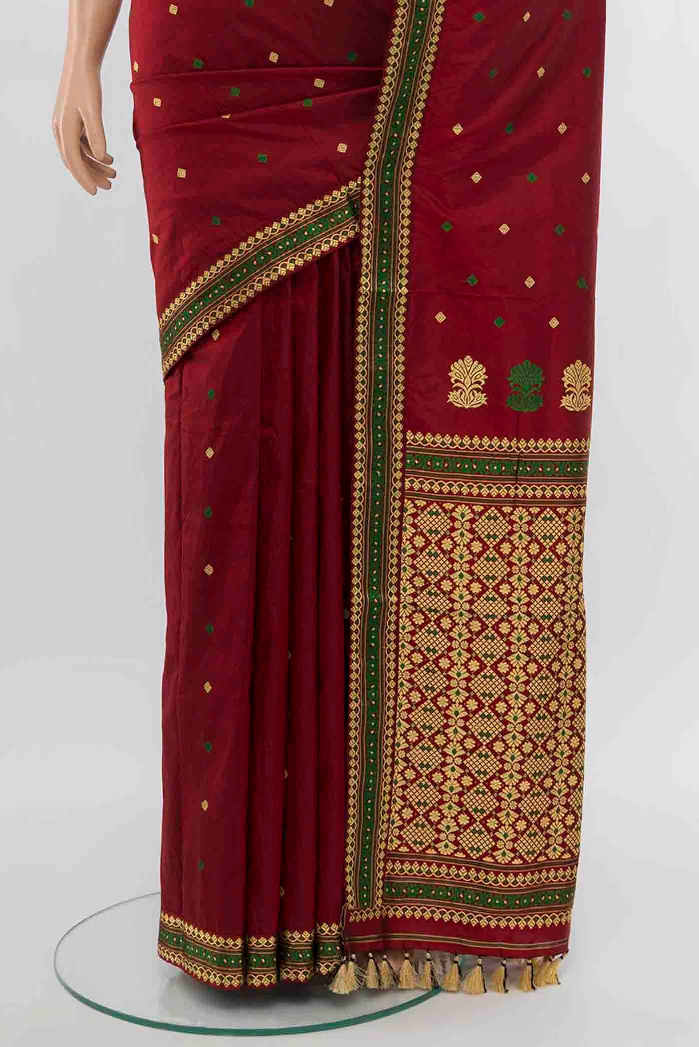 Maroon Assam Silk Saree - Image 3